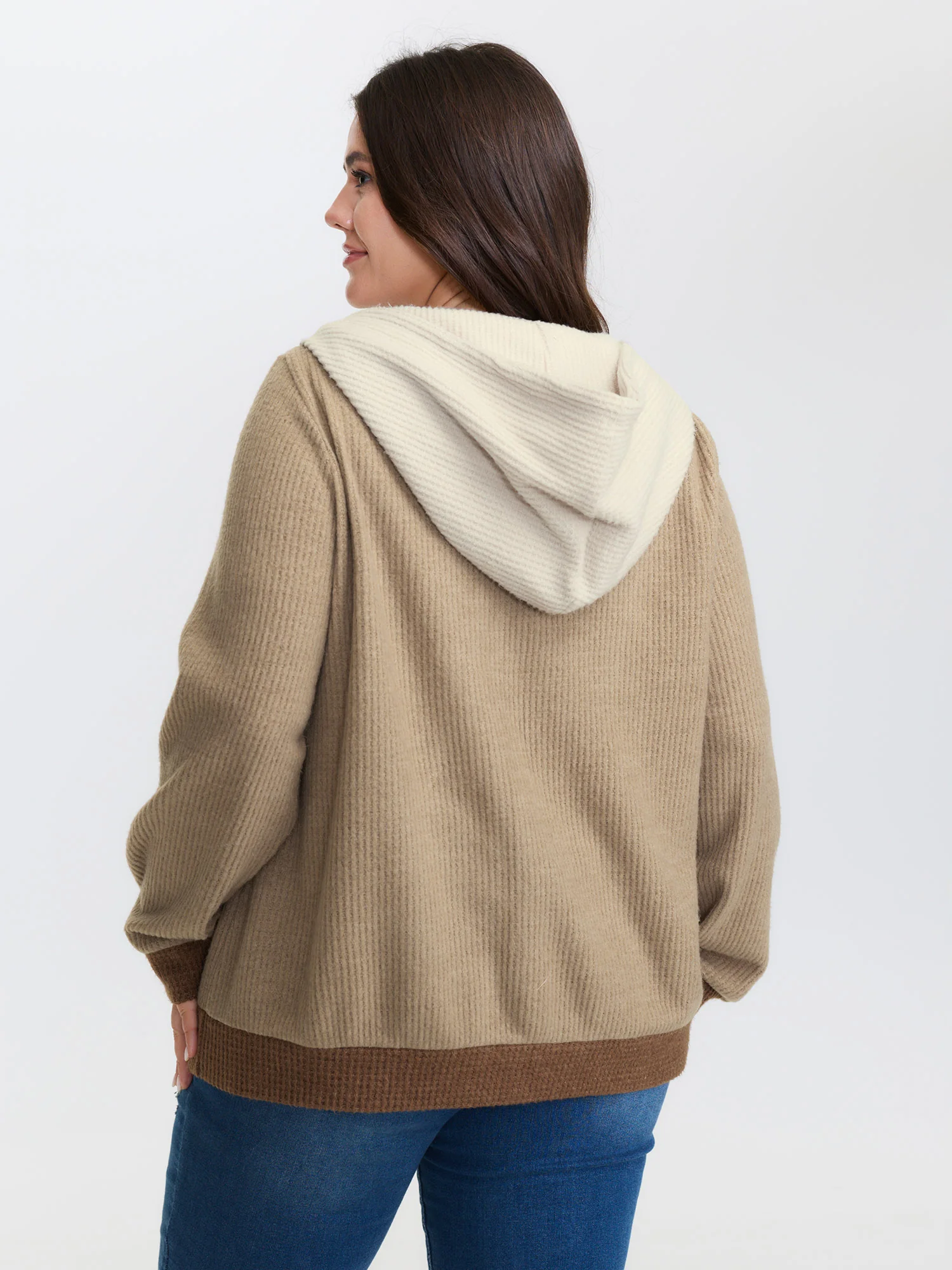 Hooded Colorblock Zipper Jacket - Image 6