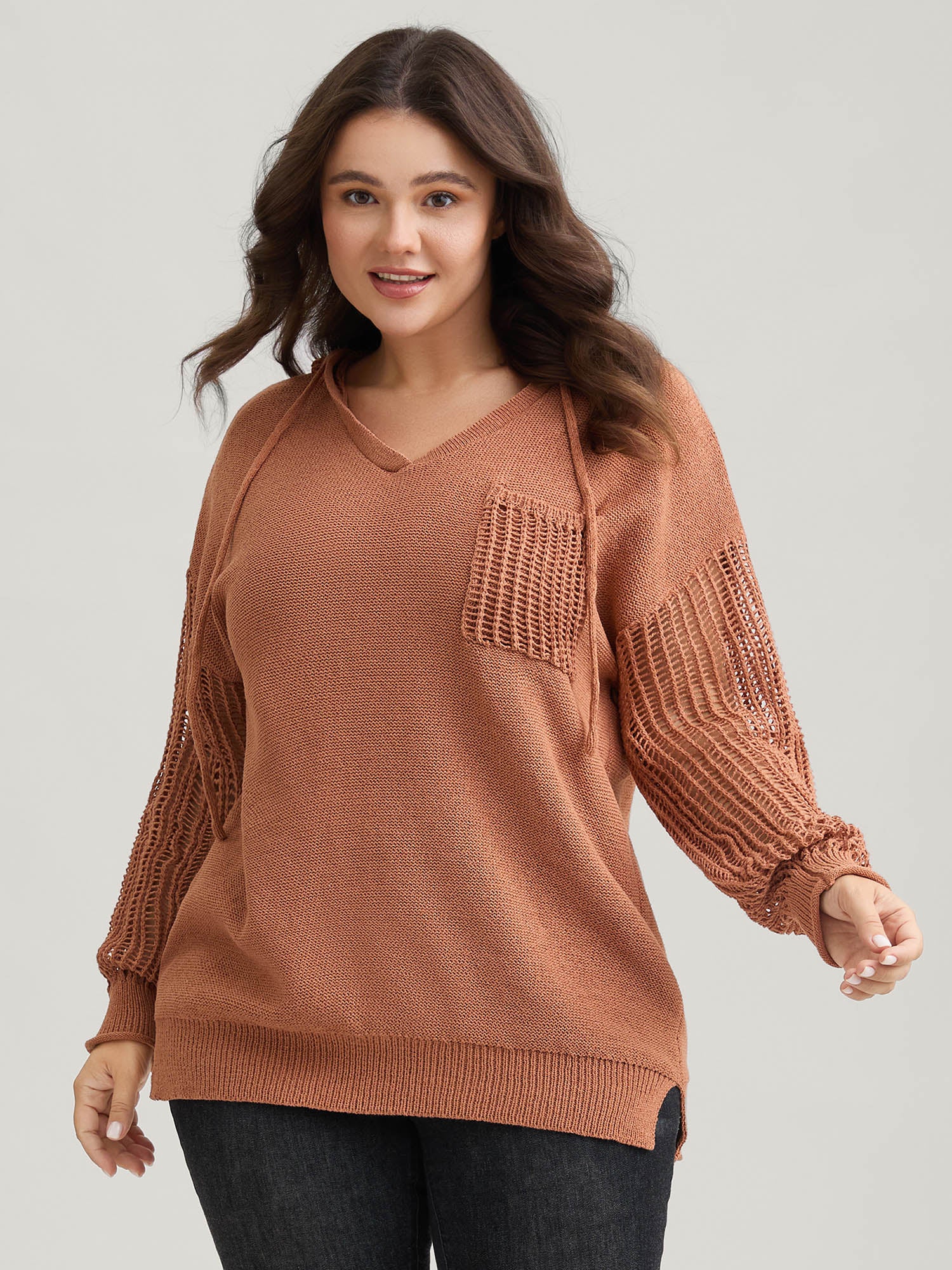 Hooded Drawstring Cut Out Pocket Pullover
