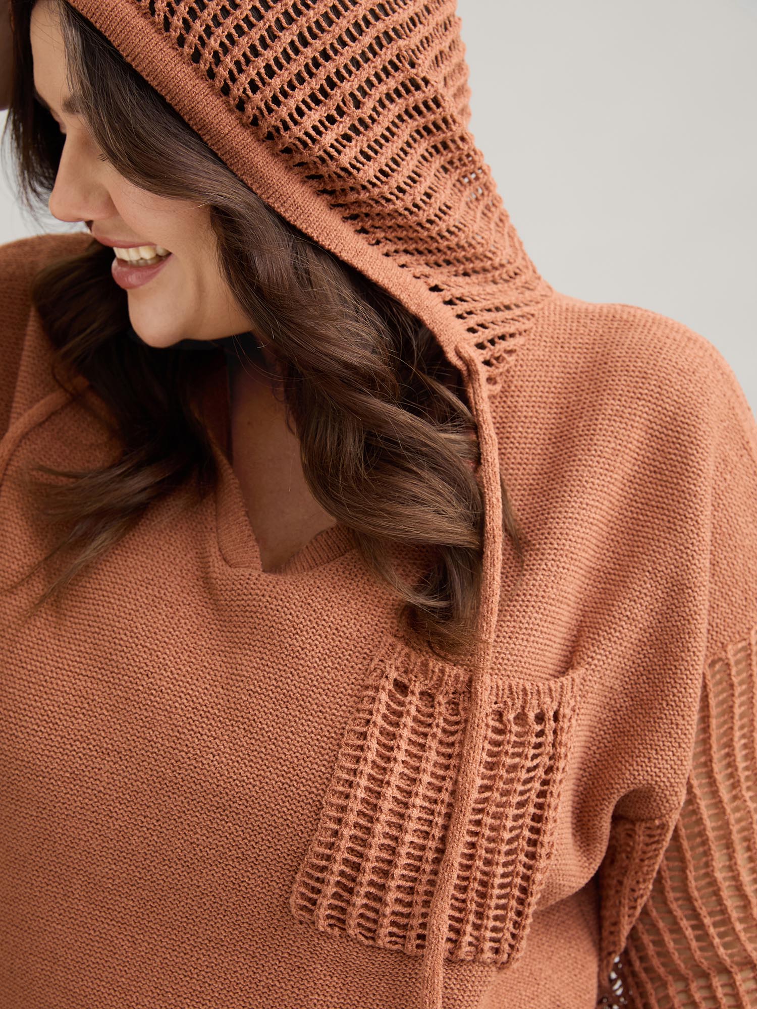 Hooded Drawstring Cut Out Pocket Pullover - Image 2