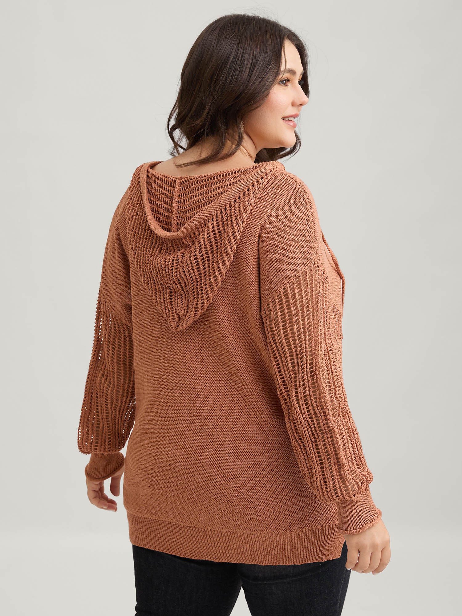 Hooded Drawstring Cut Out Pocket Pullover - Image 4