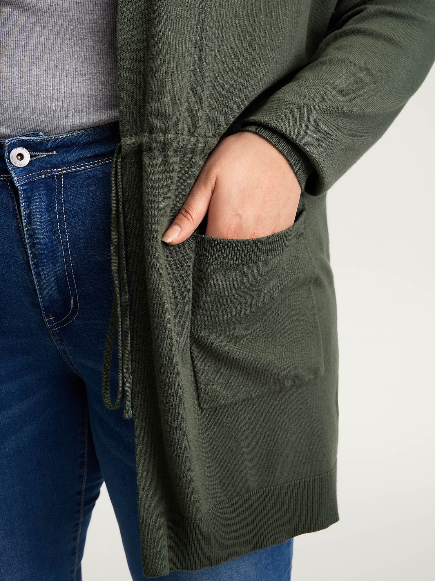 Hooded Drawstring Waist Pockets Knit Cardigan - Image 2
