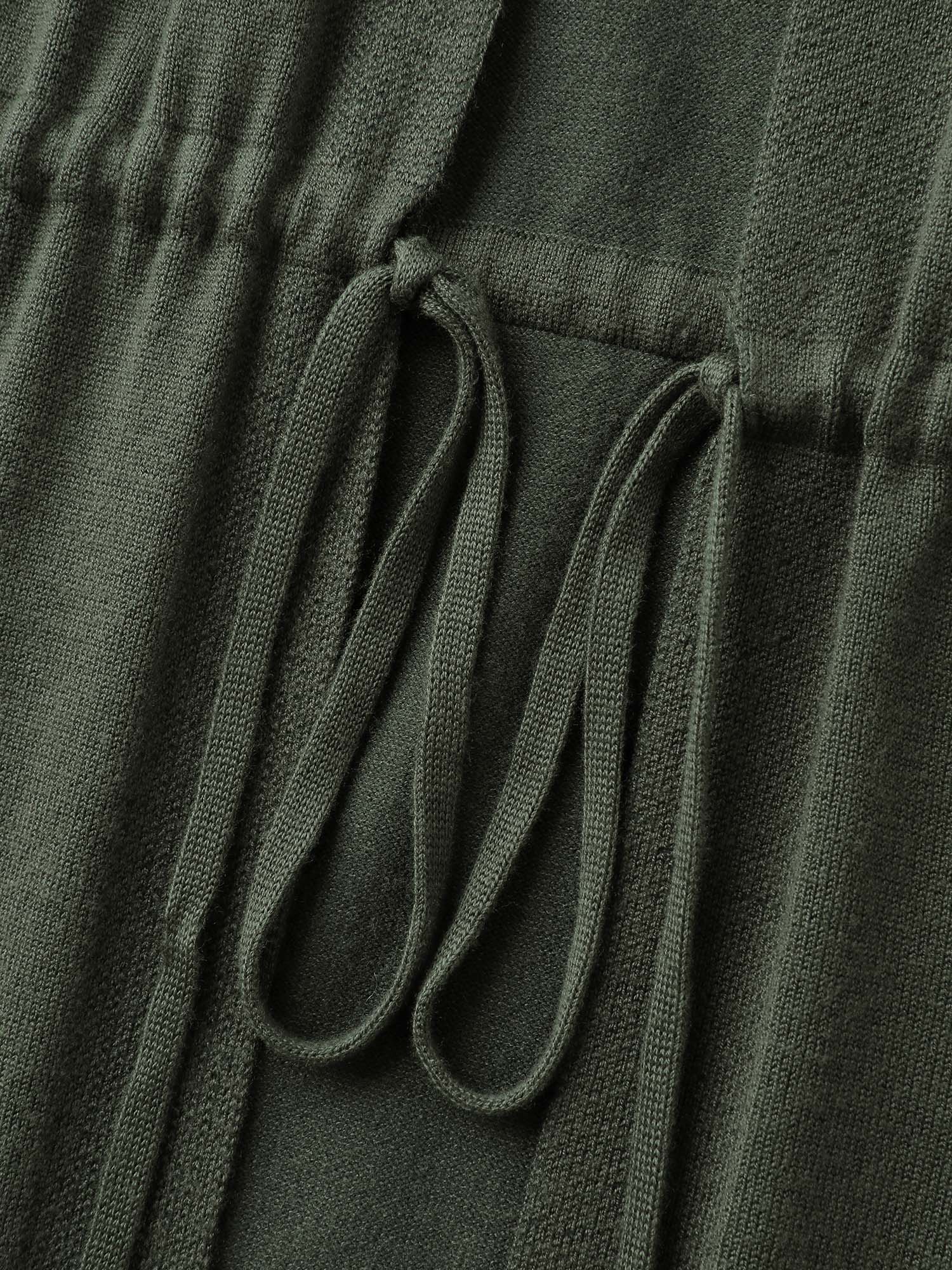 Hooded Drawstring Waist Pockets Knit Cardigan - Image 5