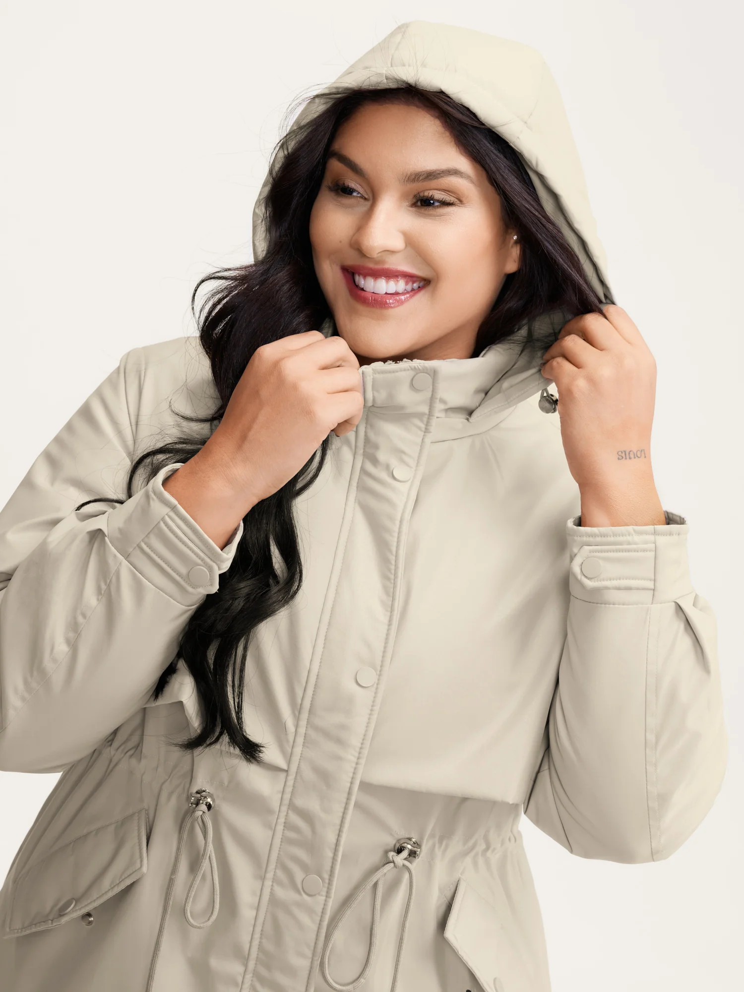 Hooded Drawstring Waist Quilted Jacket - Image 2