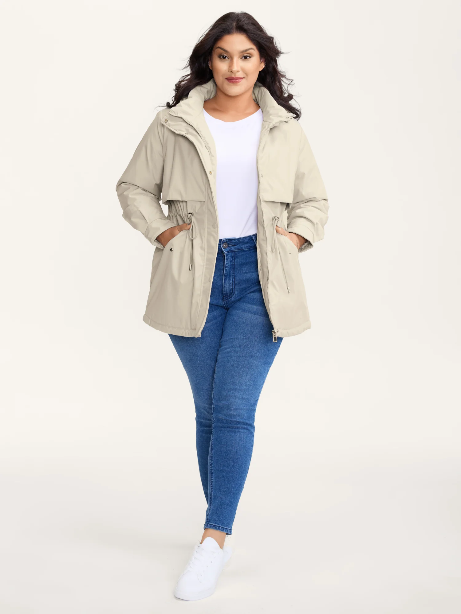 Hooded Drawstring Waist Quilted Jacket - Image 3