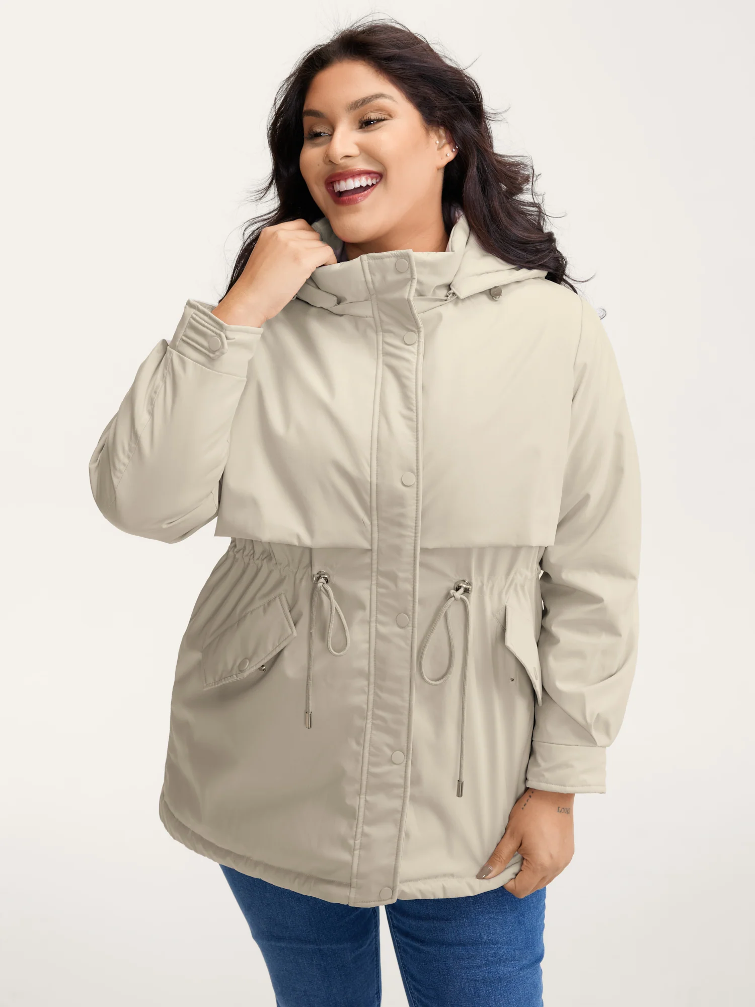 Hooded Drawstring Waist Quilted Jacket - Image 4