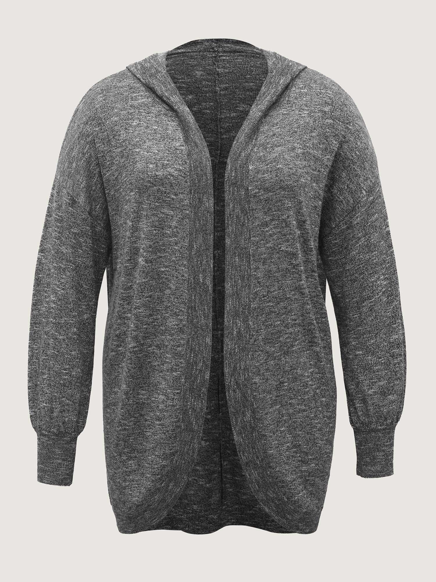 Hooded Heather Curvy Hem Lightweight Knit Cardigan - Image 5