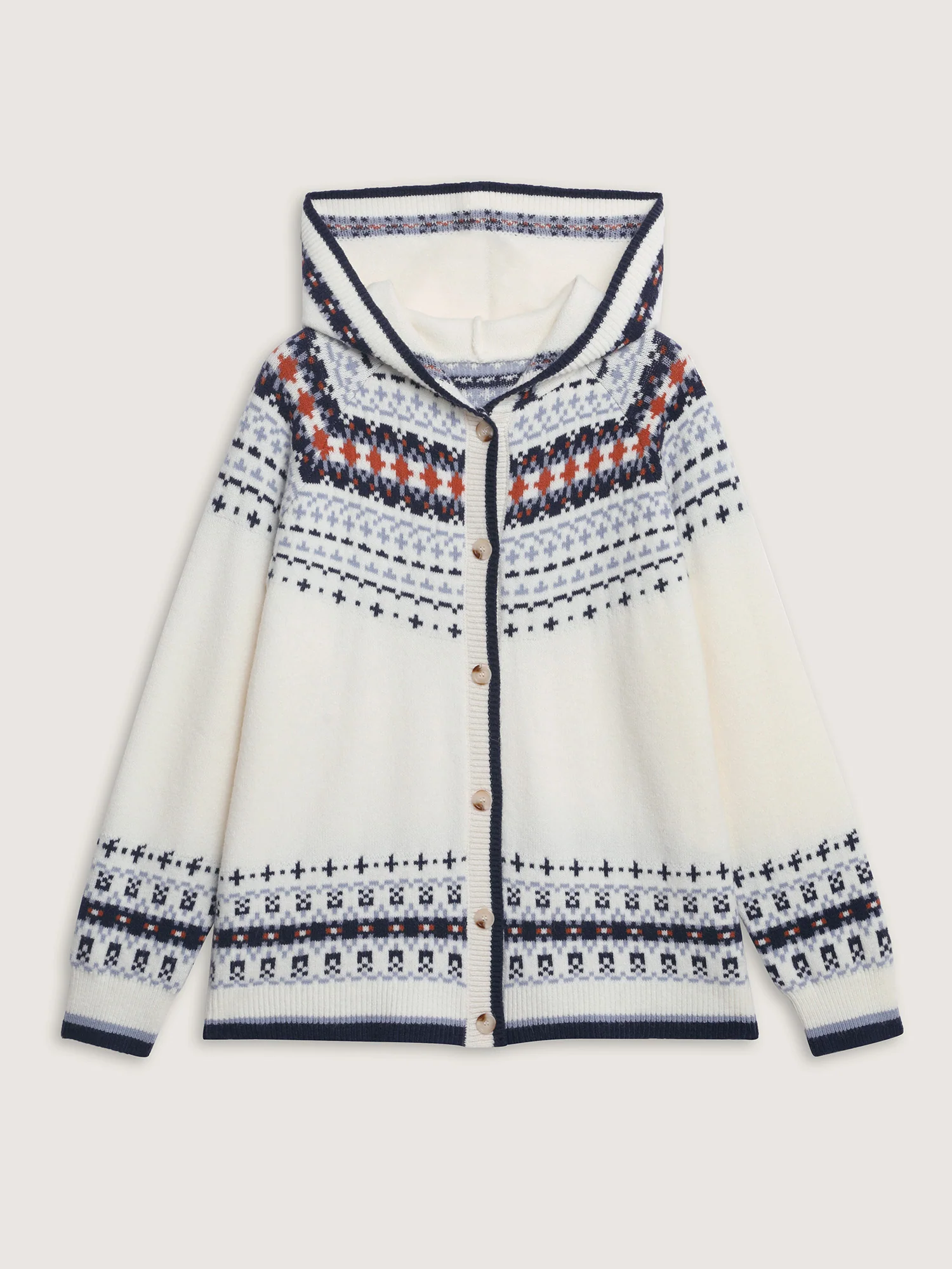 Hooded Jacquard Pattern Button Knit Cardigan - Image 8