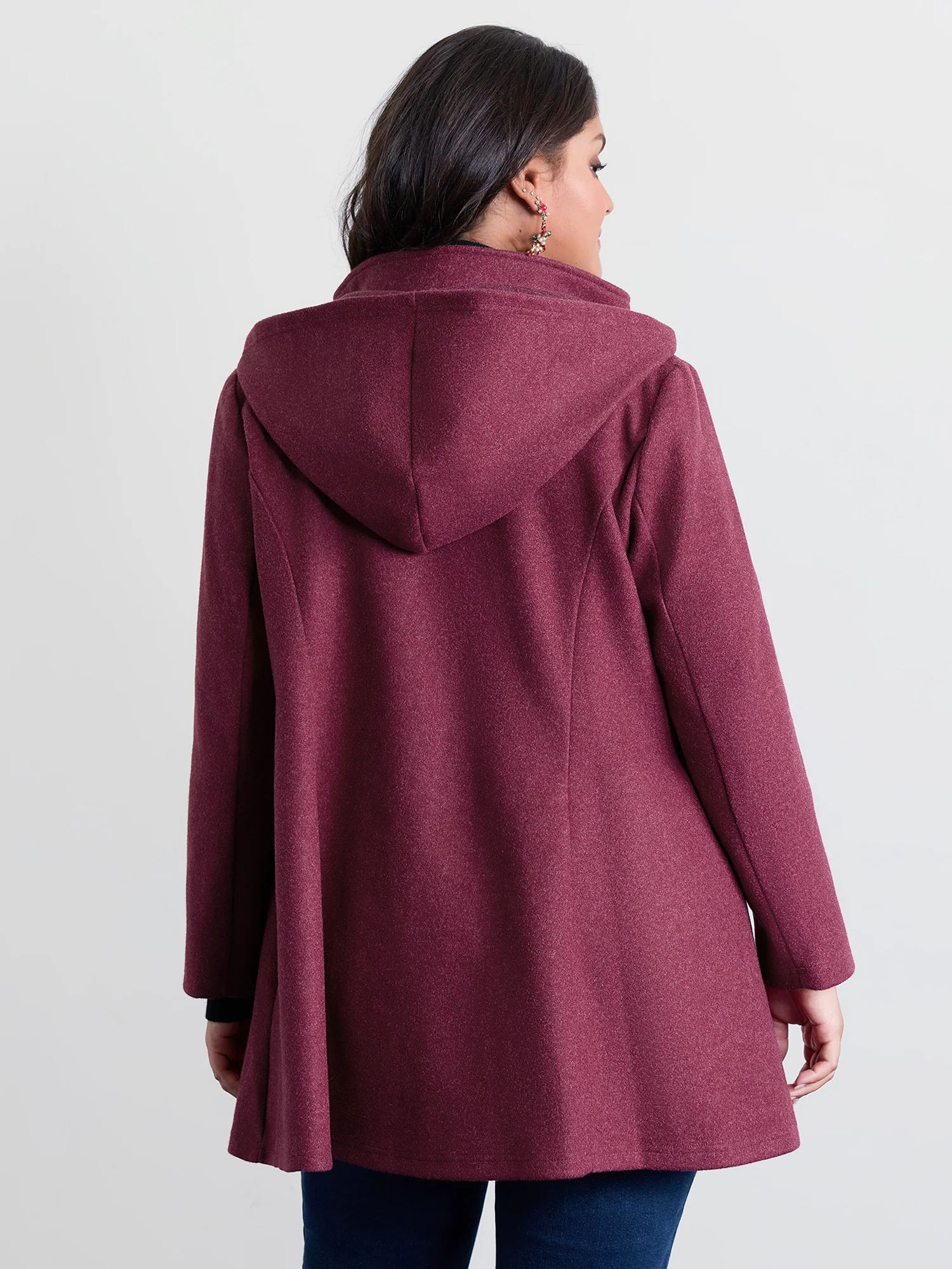 Hooded Pleated Pockets Waist-Defining Coat - Image 4