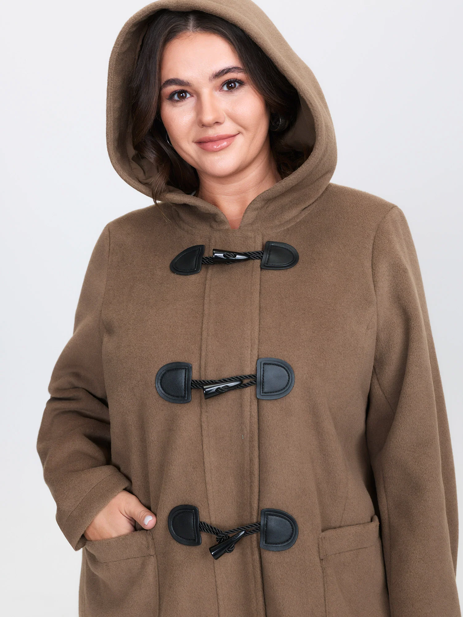 Hooded Relaxed-Fit Horn Button Long Coat - Image 2