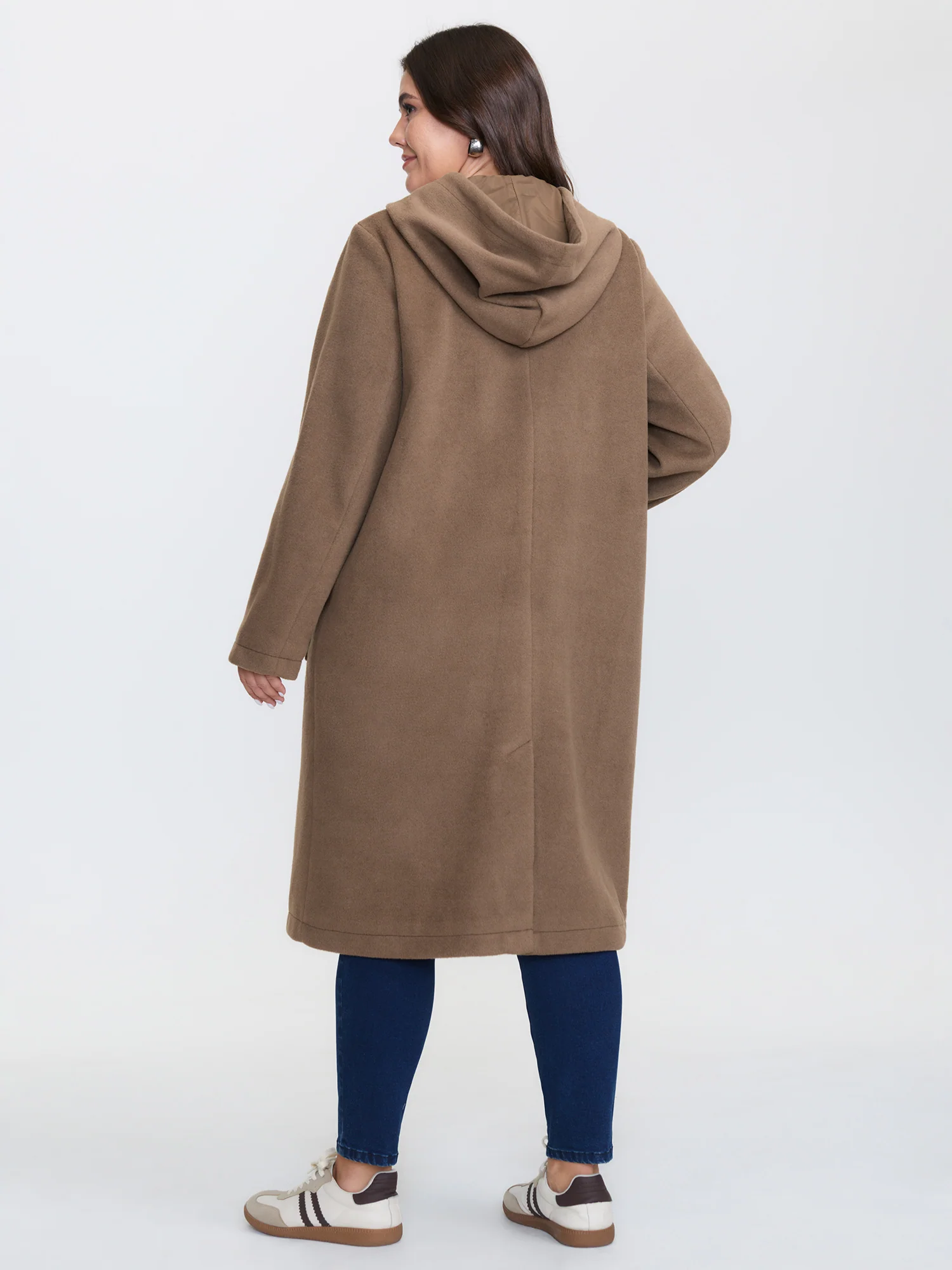Hooded Relaxed-Fit Horn Button Long Coat - Image 4