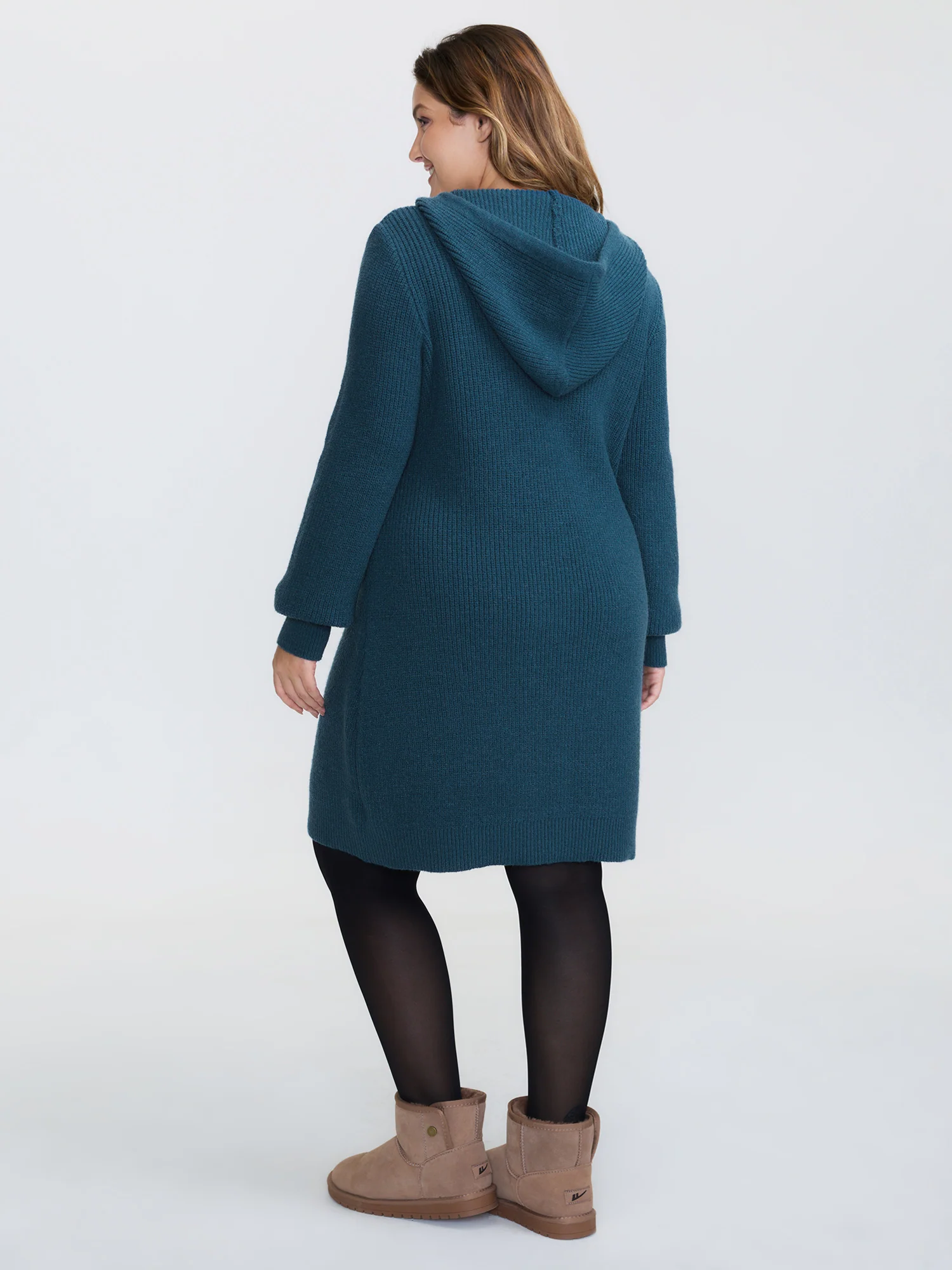 Hooded Textured Curvy Hem Sweater Dress - Image 4