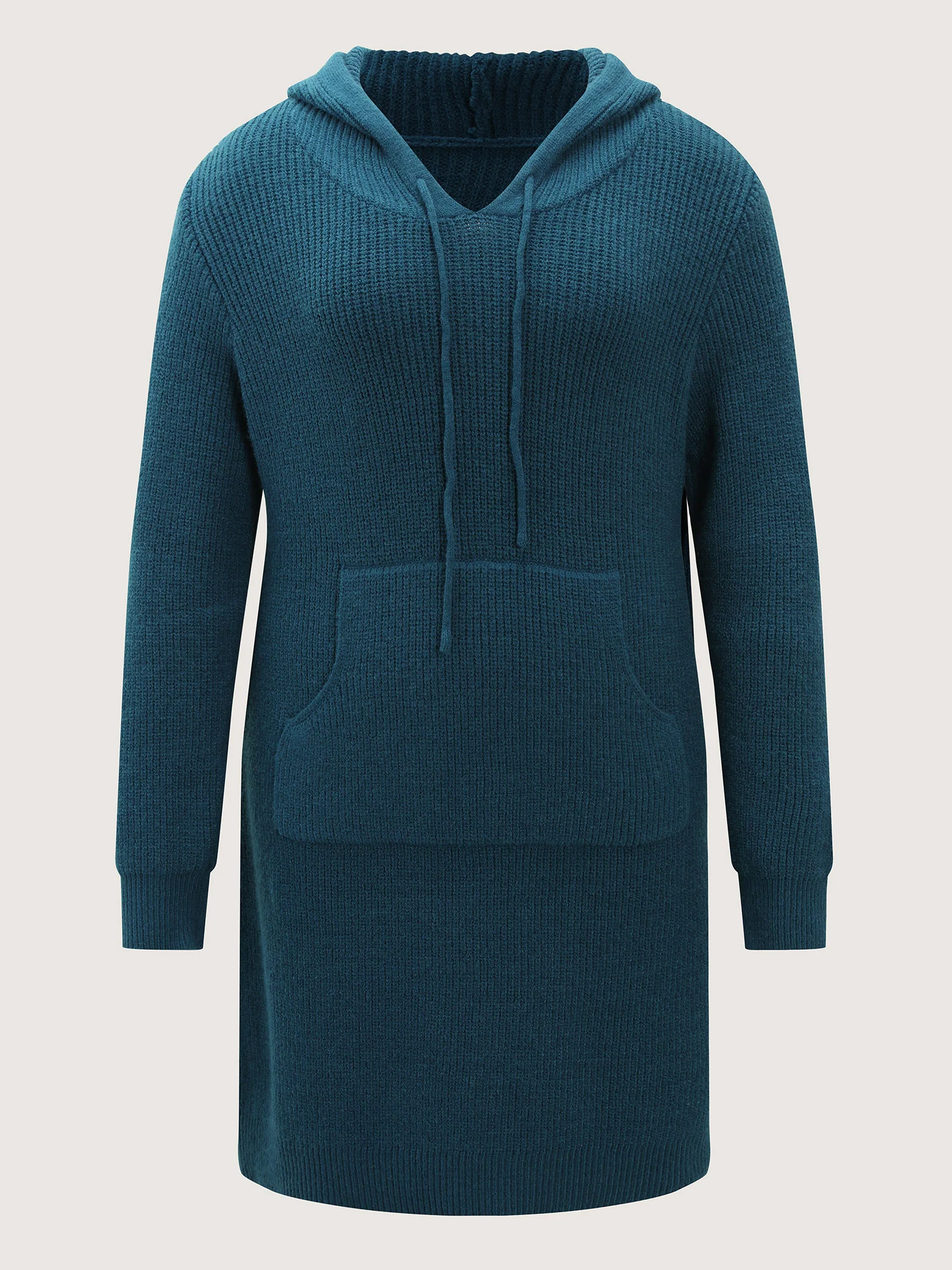 Hooded Textured Curvy Hem Sweater Dress - Image 7