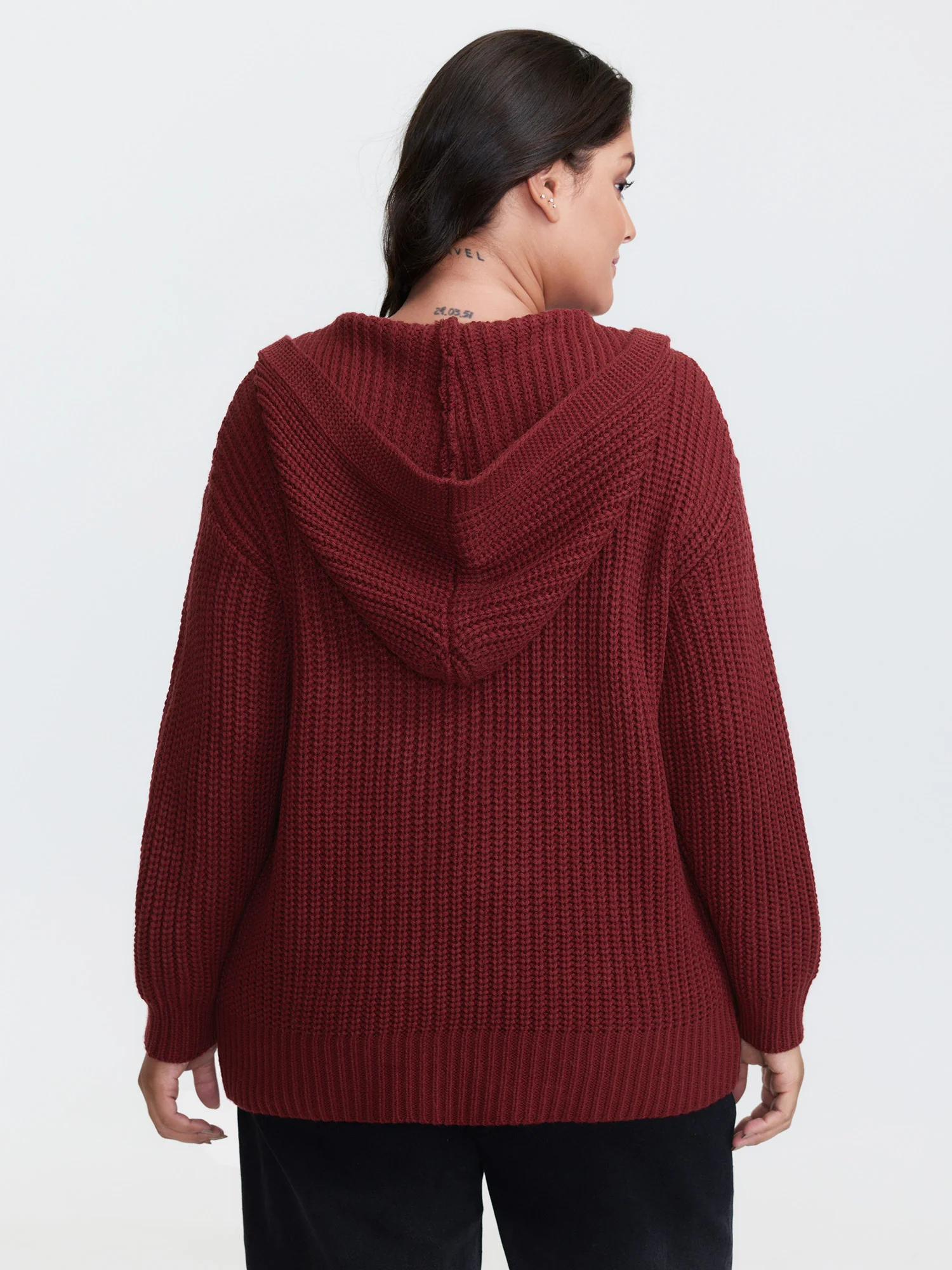 Hooded Textured Half Placket Button Pullover - Image 4