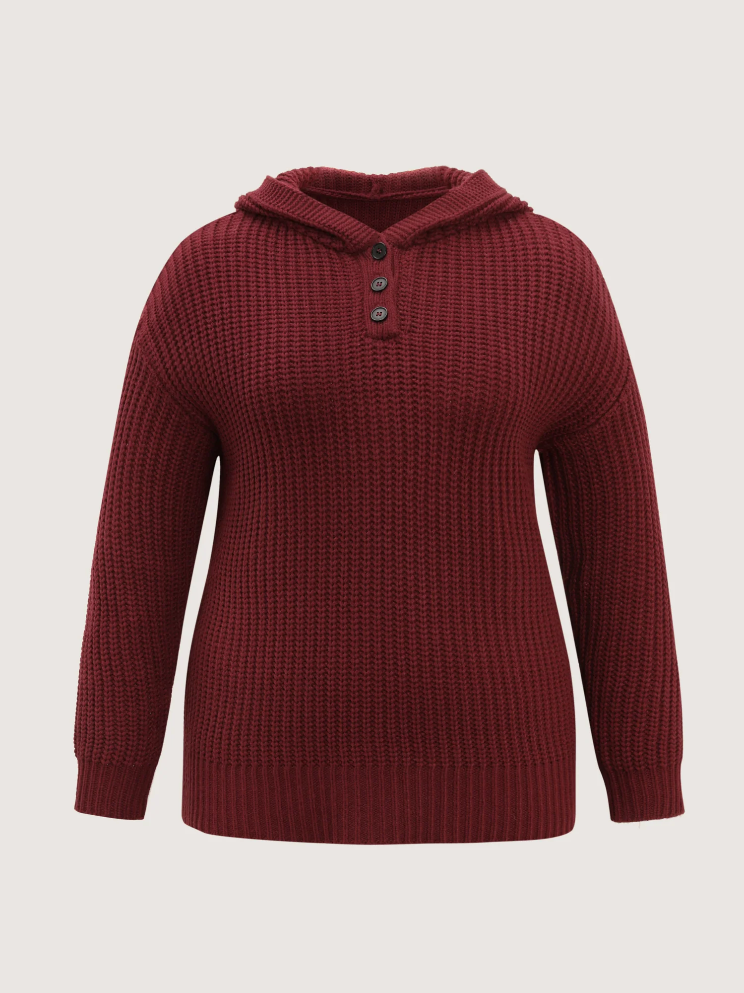 Hooded Textured Half Placket Button Pullover - Image 7