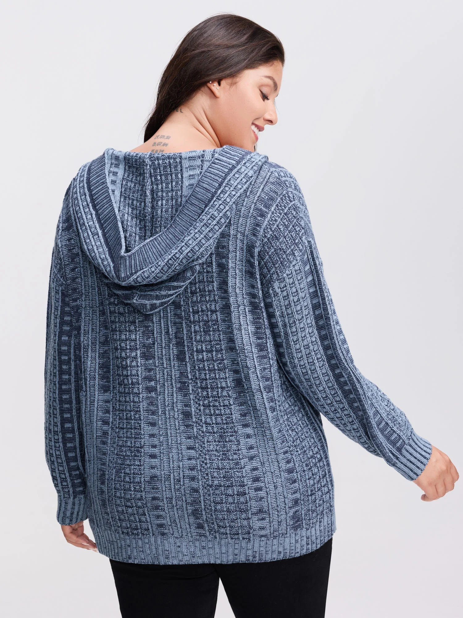 Hooded Textured Pockets Drop Shoulder Knit Cardigan - Image 5