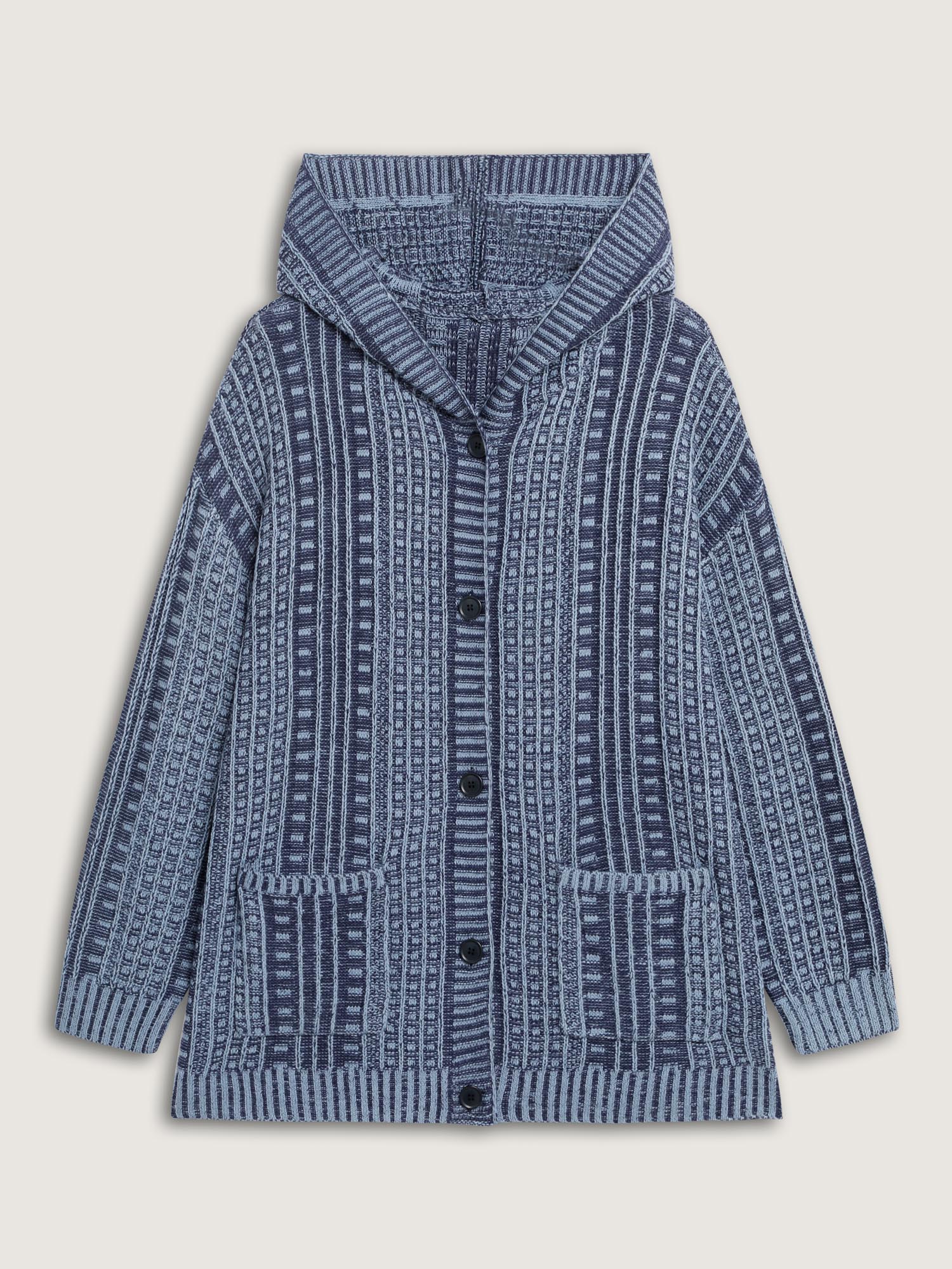 Hooded Textured Pockets Drop Shoulder Knit Cardigan - Image 9