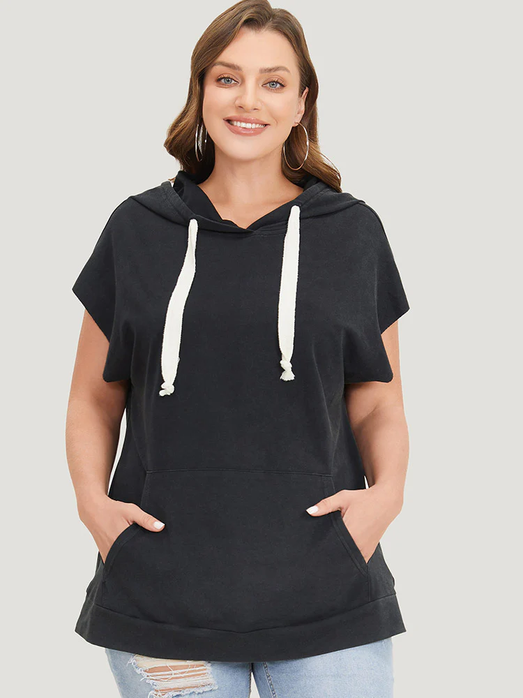 Hooded Ties Pocket Batwing Sleeve T-shirt - Image 2