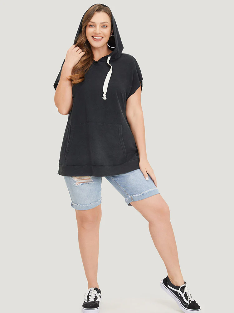 Hooded Ties Pocket Batwing Sleeve T-shirt - Image 4