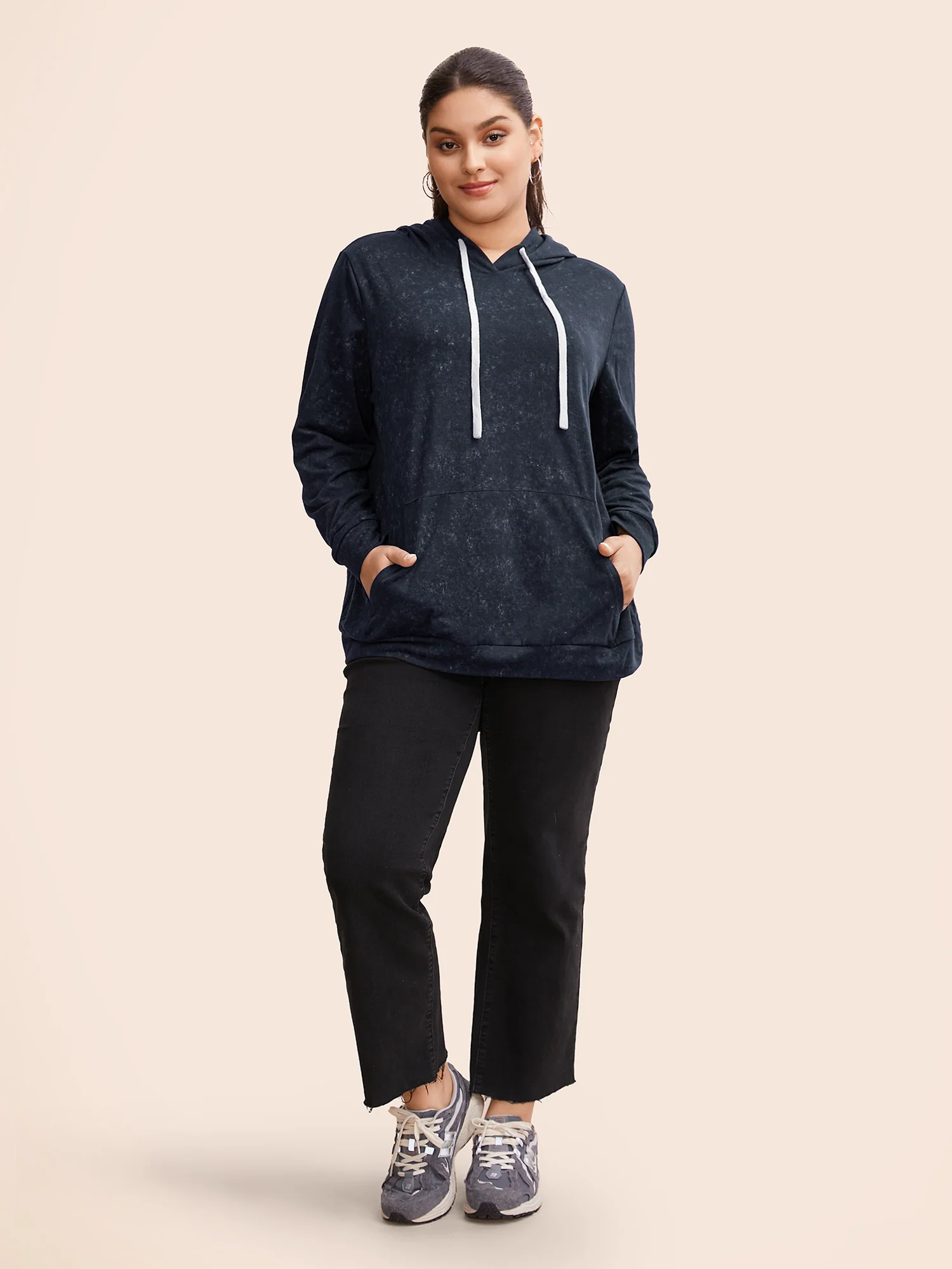 Hooded Ties Pocket Elastic Cuffs Sweatshirt - Image 2
