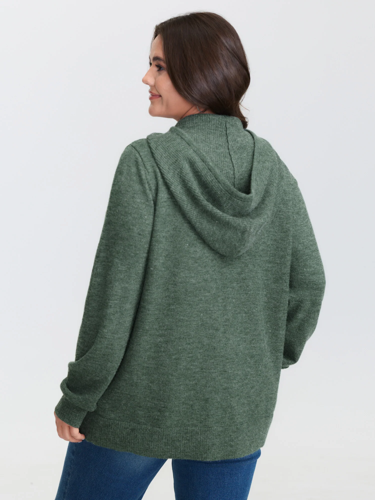 Hooded Turtleneck Plain Pullover - Image 4
