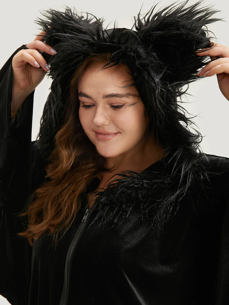 Spooky Hooded Zipper Dolman Sleeve Lounge Jumpsuit - Image 2