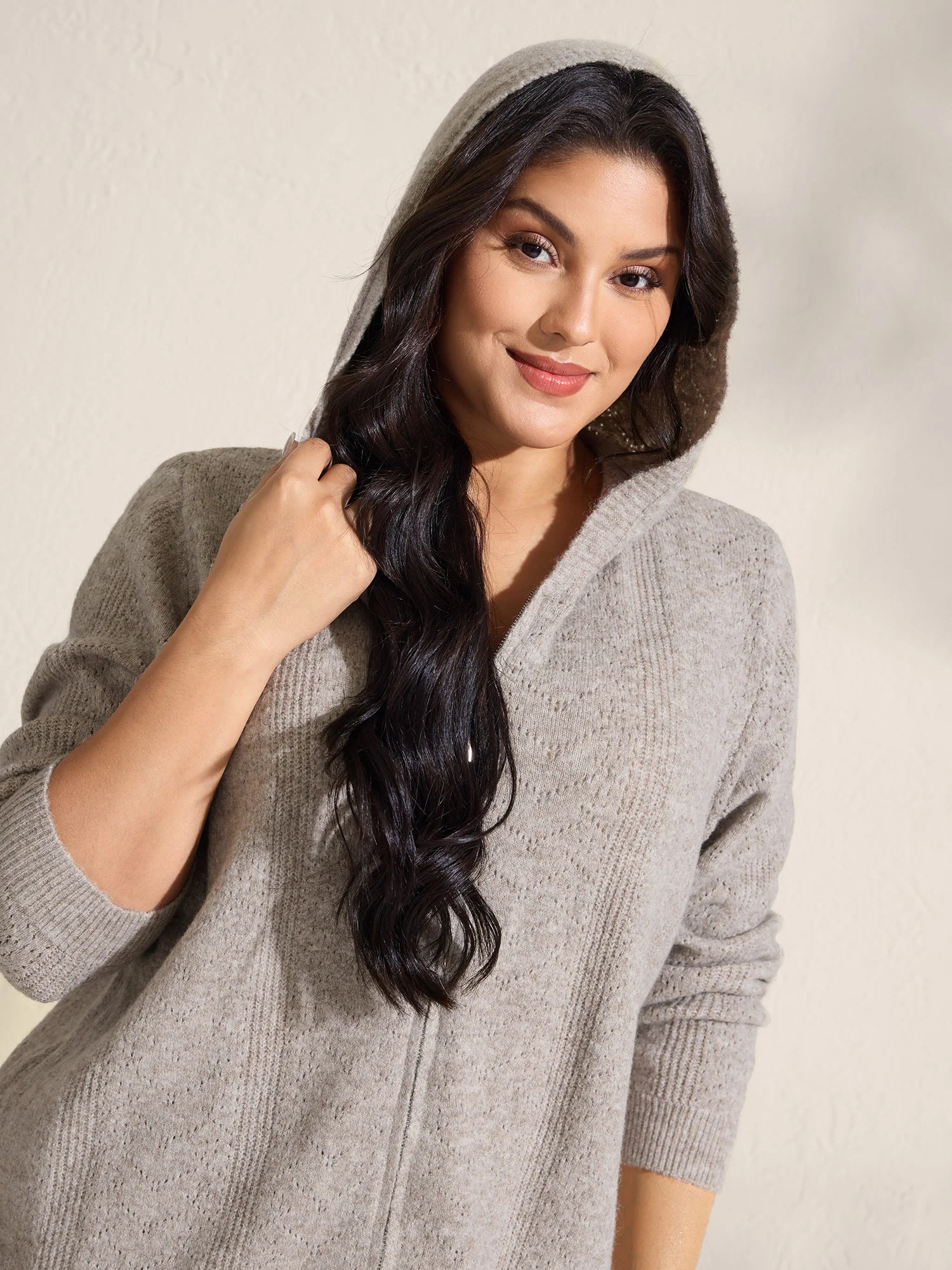 Hooded Zipper-Front Knit Cardigan - Image 3