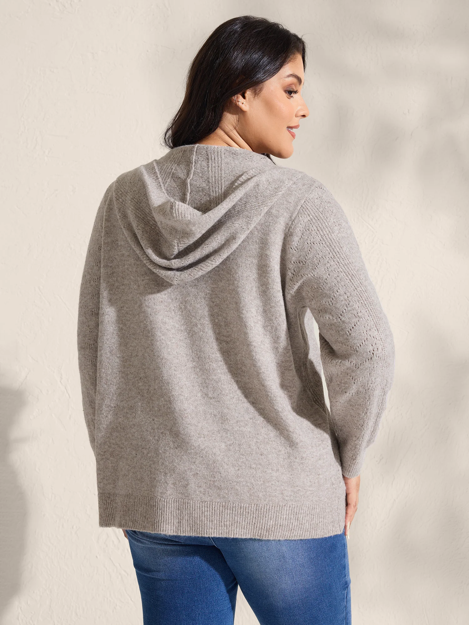 Hooded Zipper-Front Knit Cardigan - Image 5