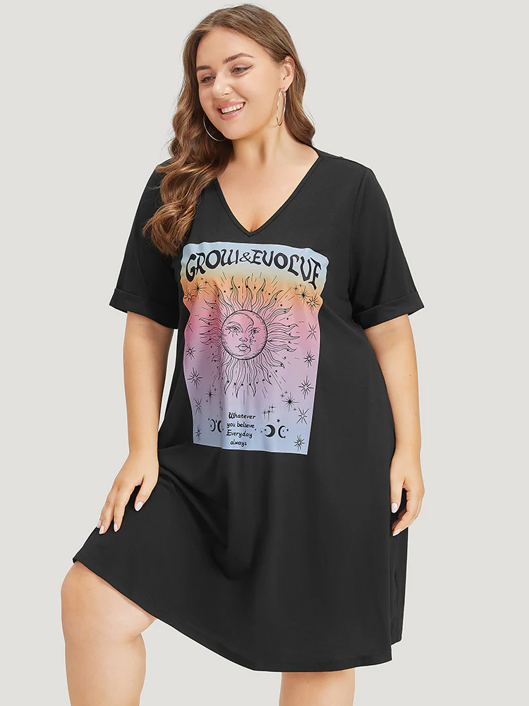 Supersoft Essentials Horoscope Print Pocket Roll Sleeve Dress - Image 2