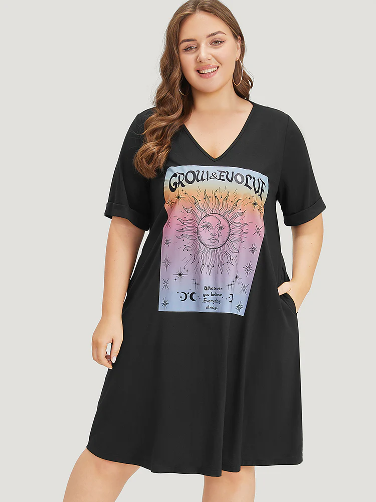 Supersoft Essentials Horoscope Print Pocket Roll Sleeve Dress - Image 4