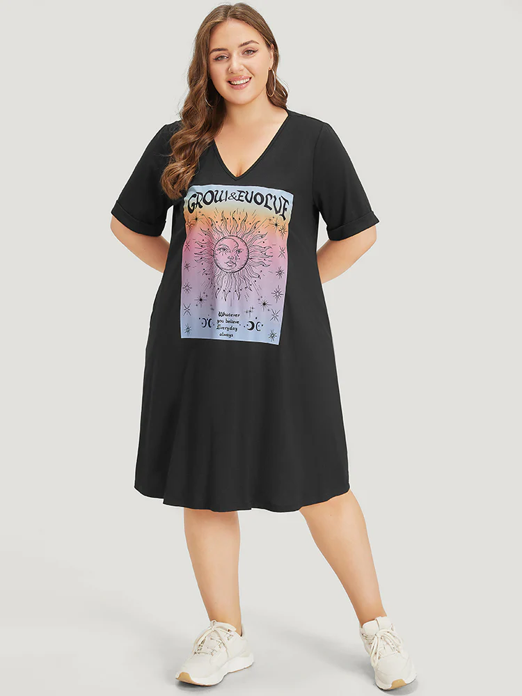 Supersoft Essentials Horoscope Print Pocket Roll Sleeve Dress - Image 5
