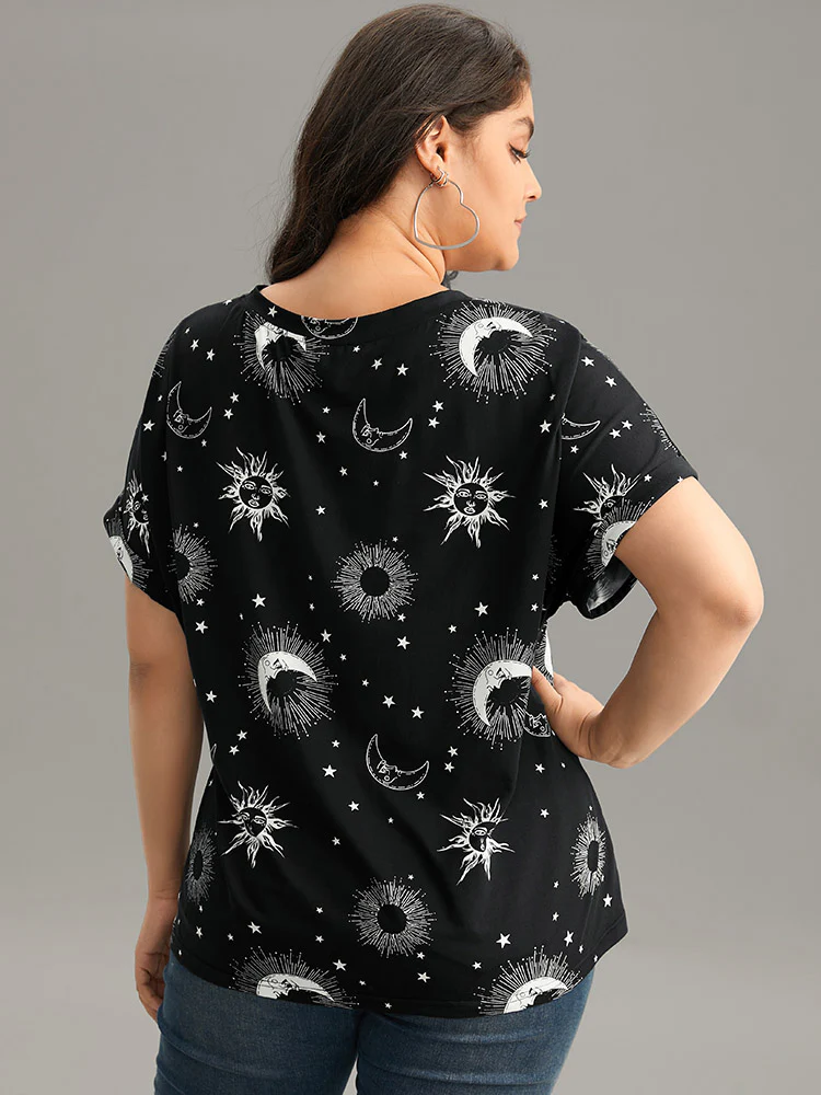 Horoscope Print V Neck Cuffed Dolman Sleeve T-shirt - Image 4