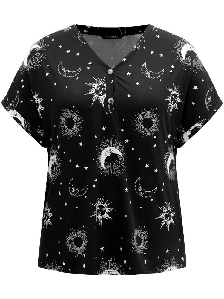 Horoscope Print V Neck Cuffed Dolman Sleeve T-shirt - Image 5