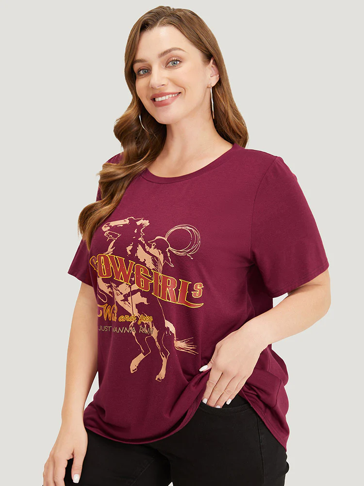 Horse & Letter Print Graphic Drop Shoulder T-shirt - Image 2
