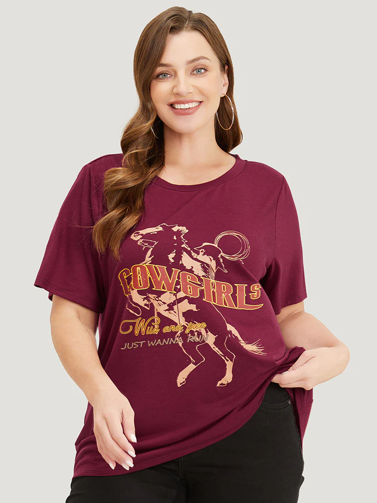 Horse & Letter Print Graphic Drop Shoulder T-shirt - Image 4