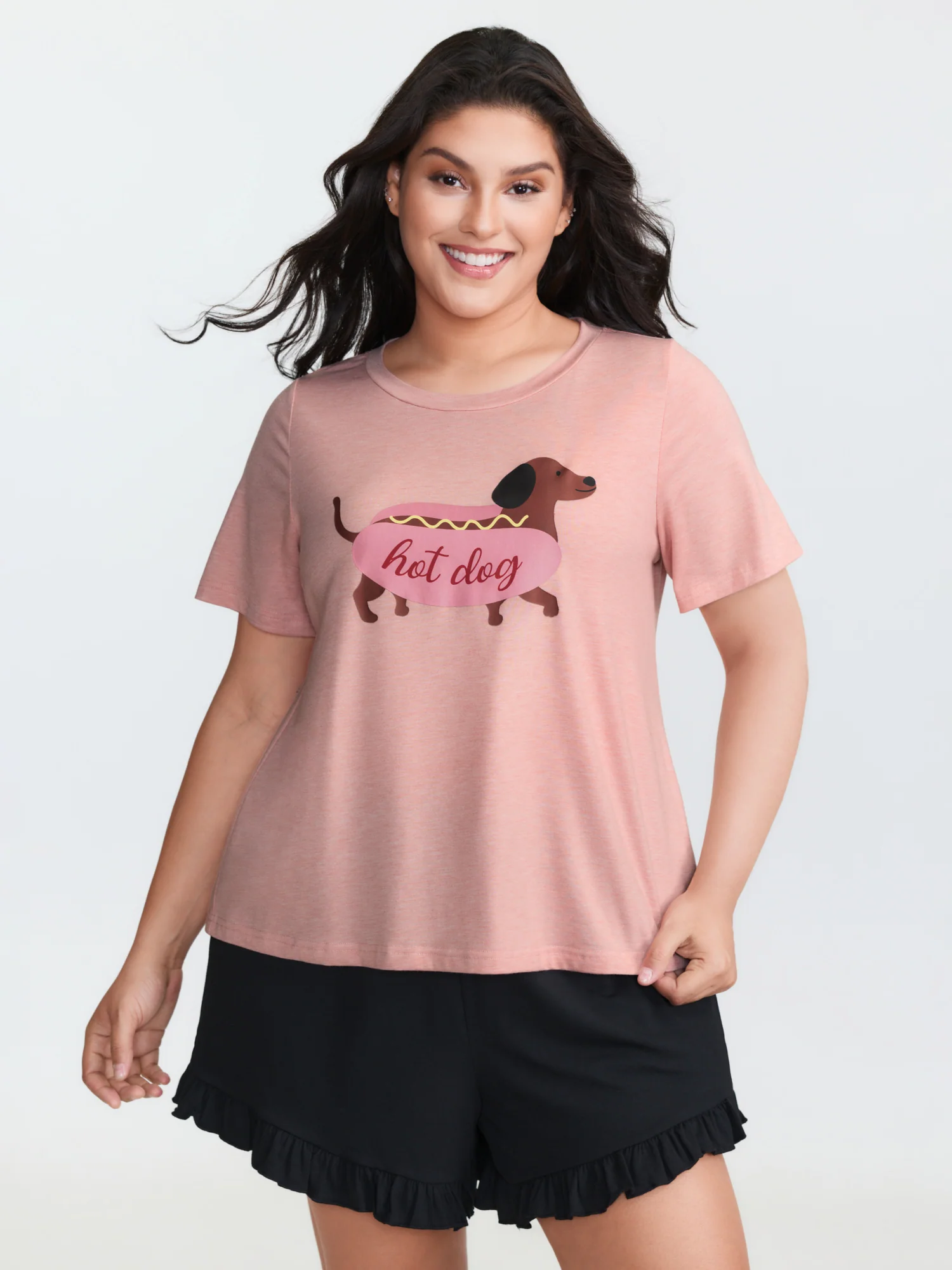 Supersoft Hotdog Print Pocket Round Neck Lounge Top - Image 2