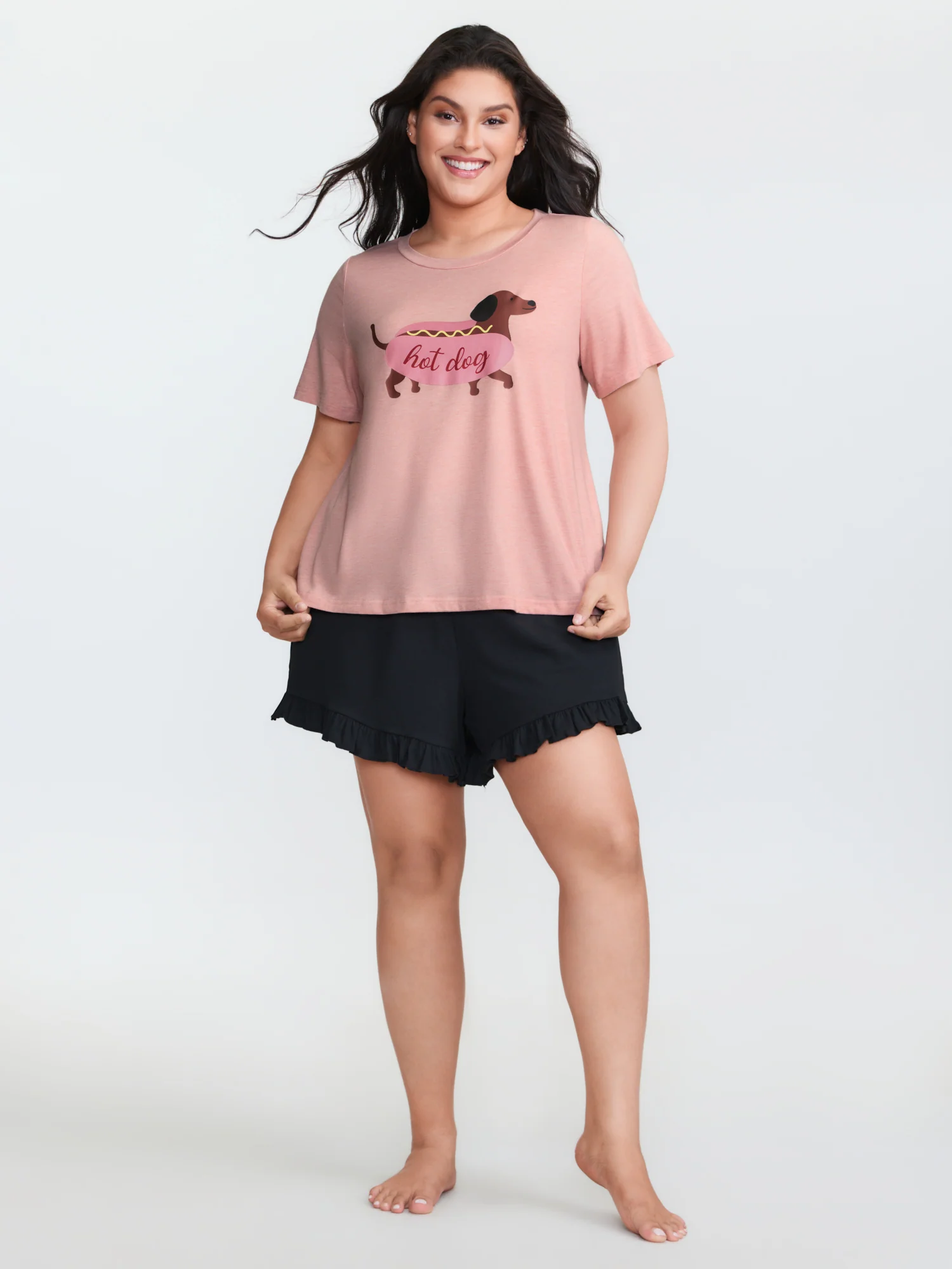 Supersoft Hotdog Print Pocket Round Neck Lounge Top - Image 3