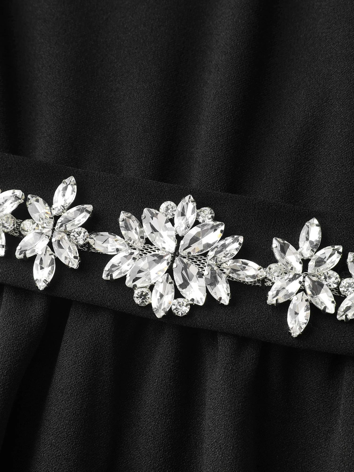 Hotfix Rhinestones Lace Trim Midi Dress - Image 5