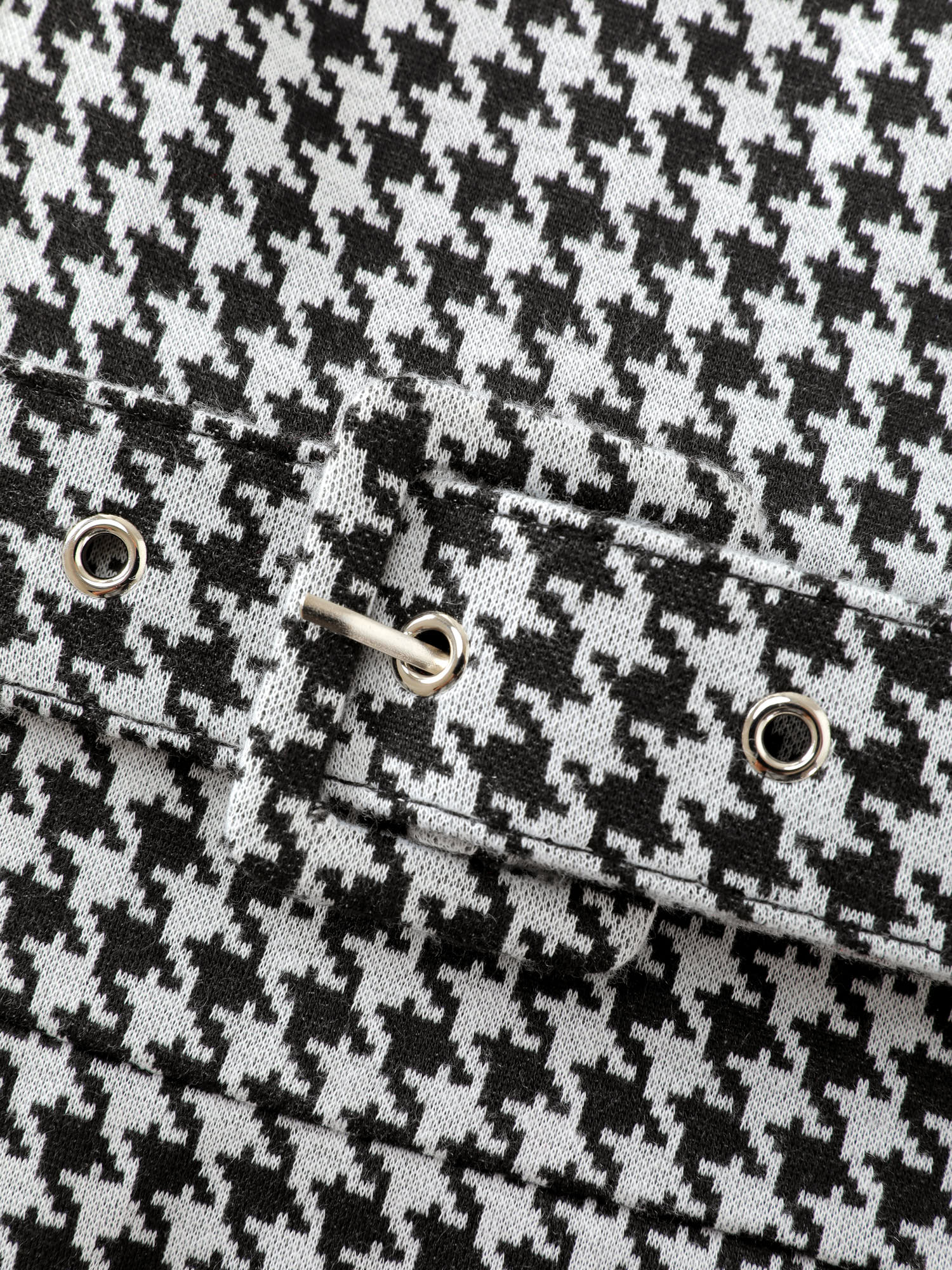 Houndstooth Boat Neckline Belted Waist Midi Dress - Image 5