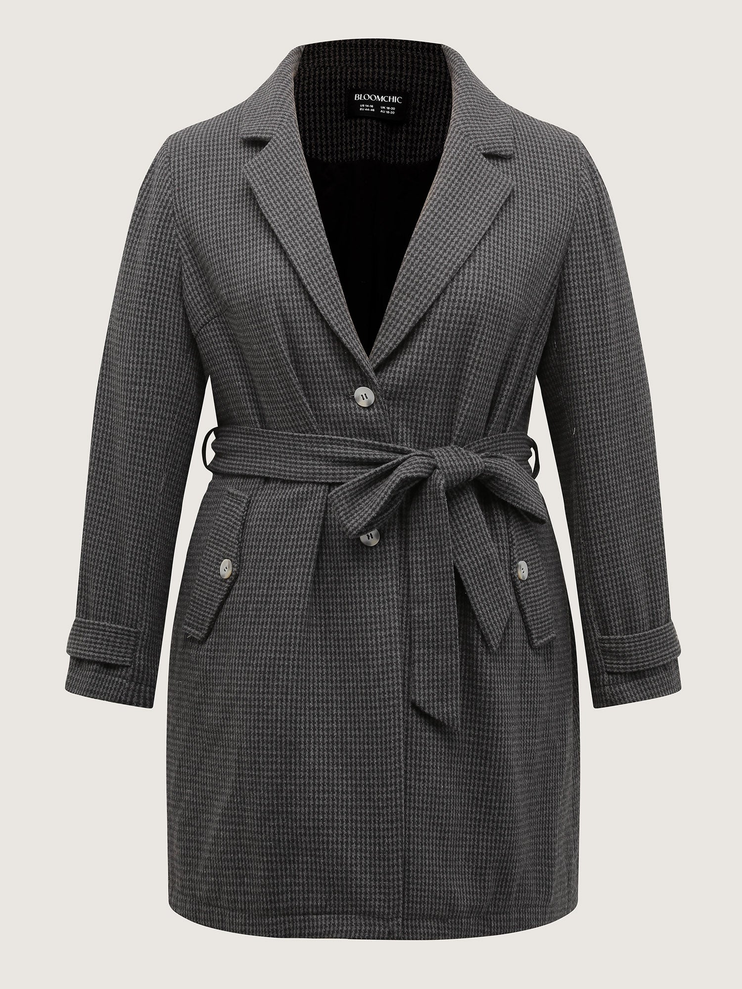 Houndstooth Button Detail Belted Coat - Image 8