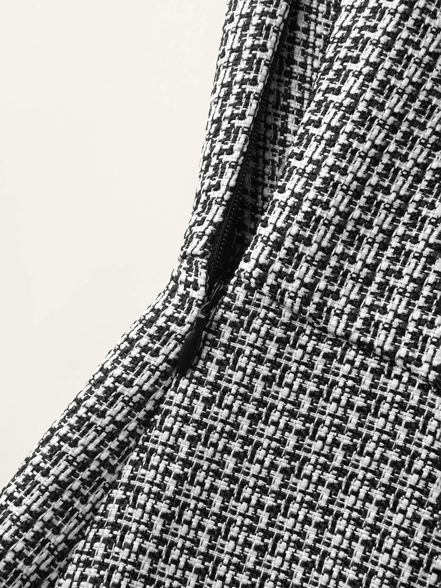 Houndstooth Button Detail Pockets Knee Dress - Image 6