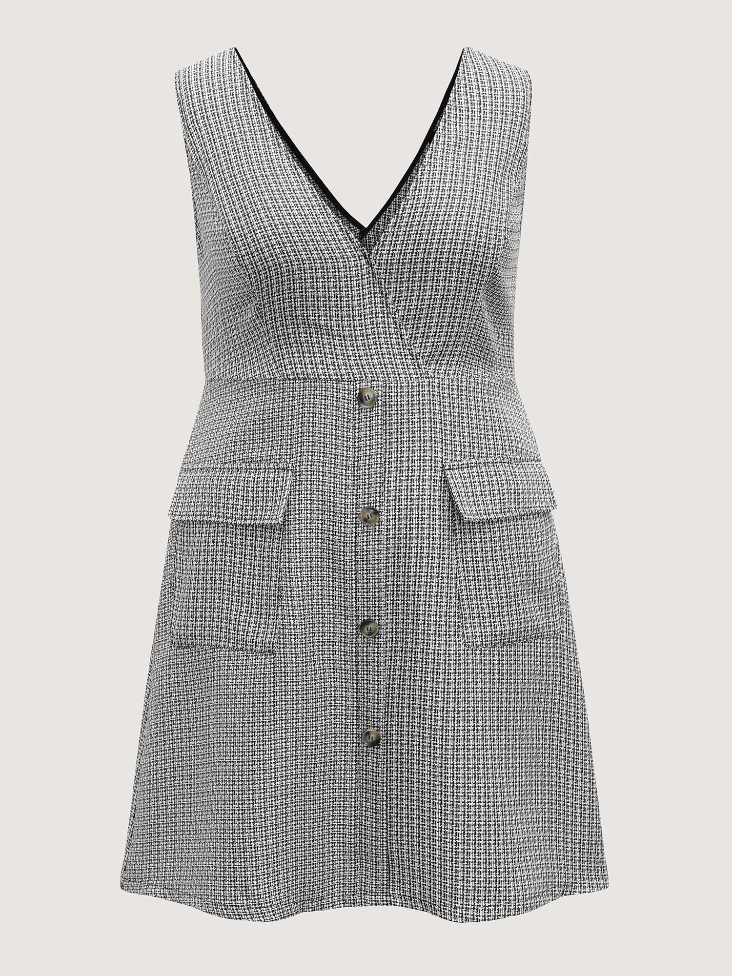 Houndstooth Button Detail Pockets Knee Dress - Image 7