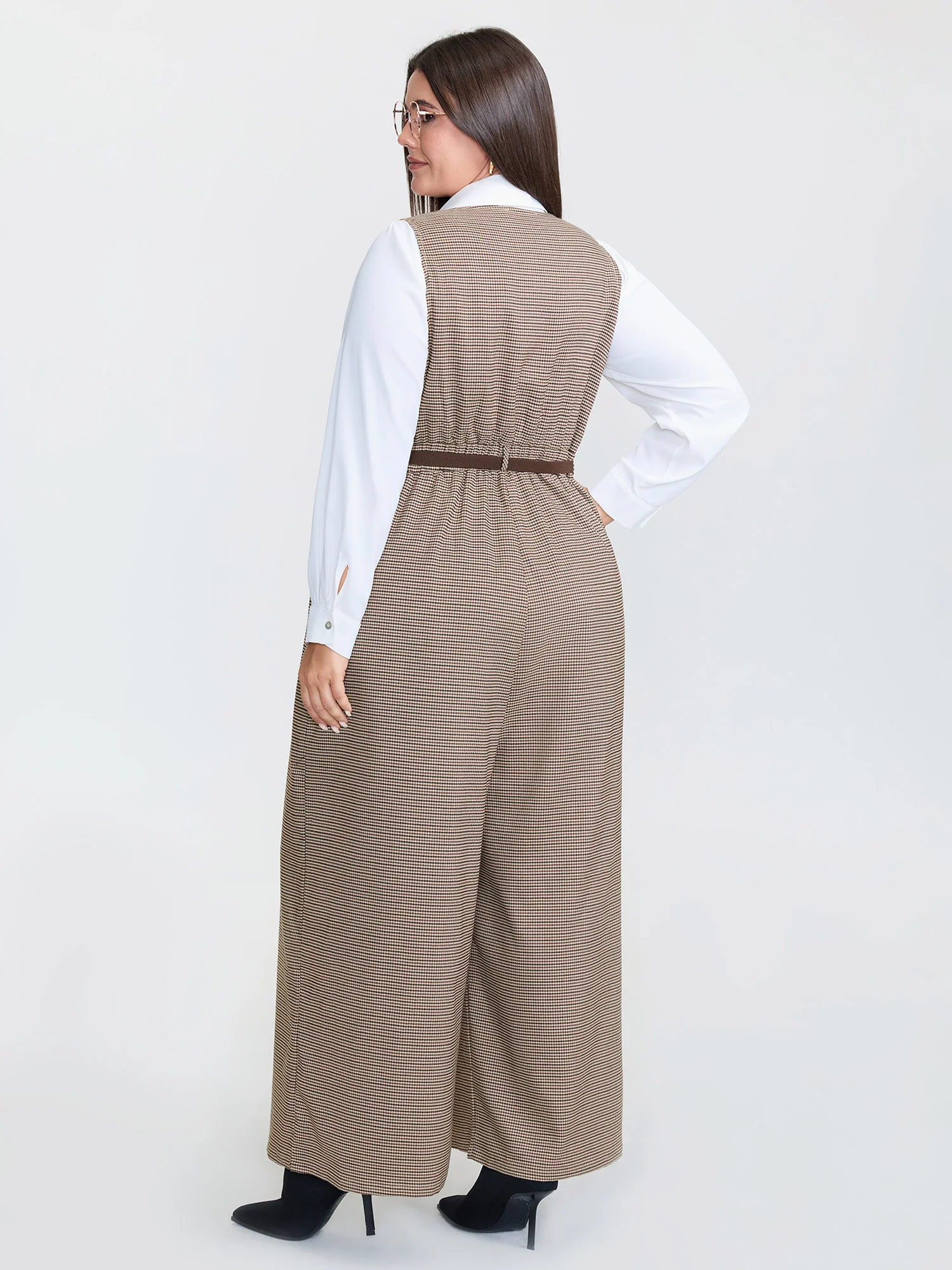 Houndstooth Button Sleeveless Jumpsuit - Image 6