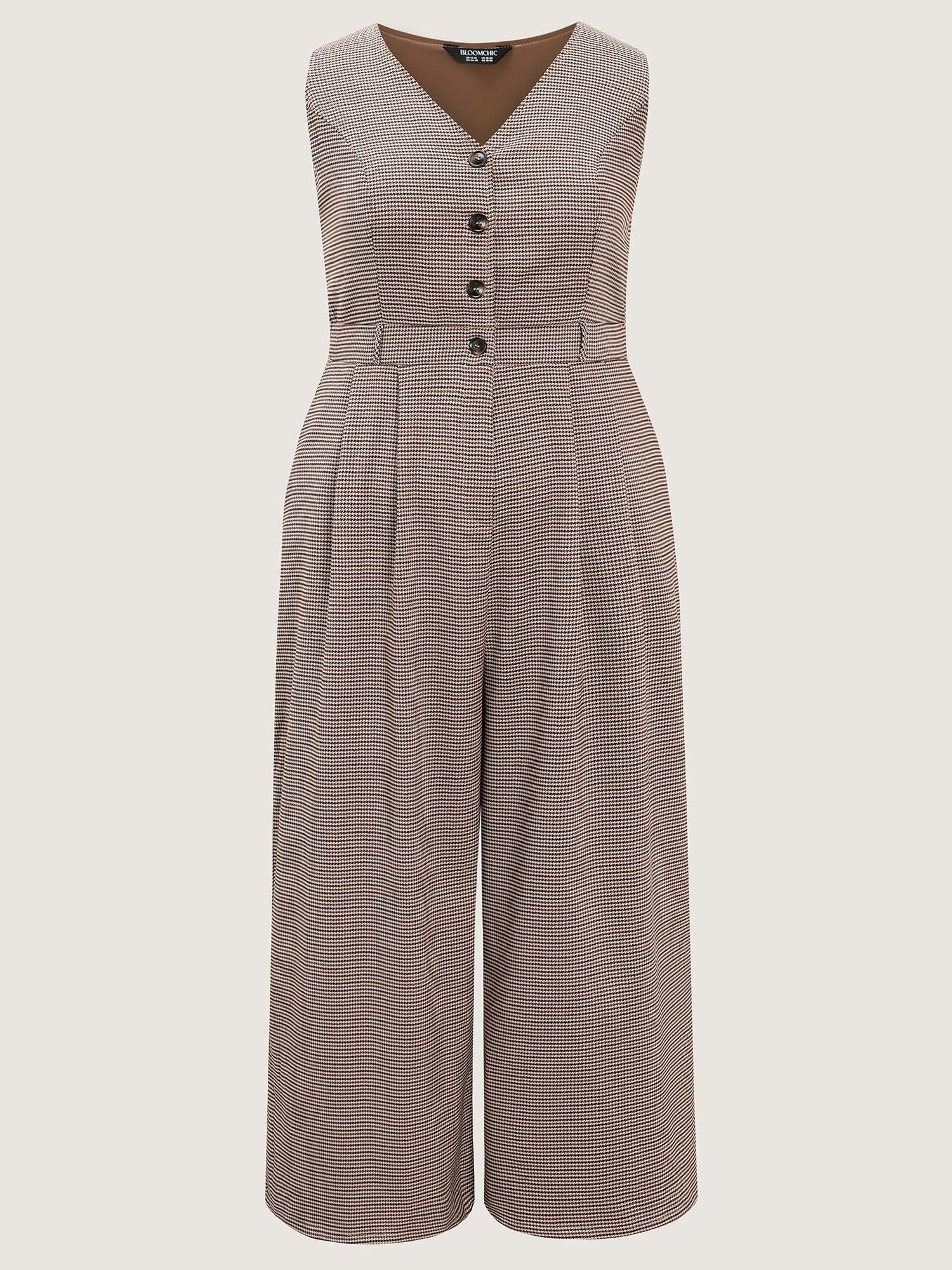Houndstooth Button Sleeveless Jumpsuit - Image 7