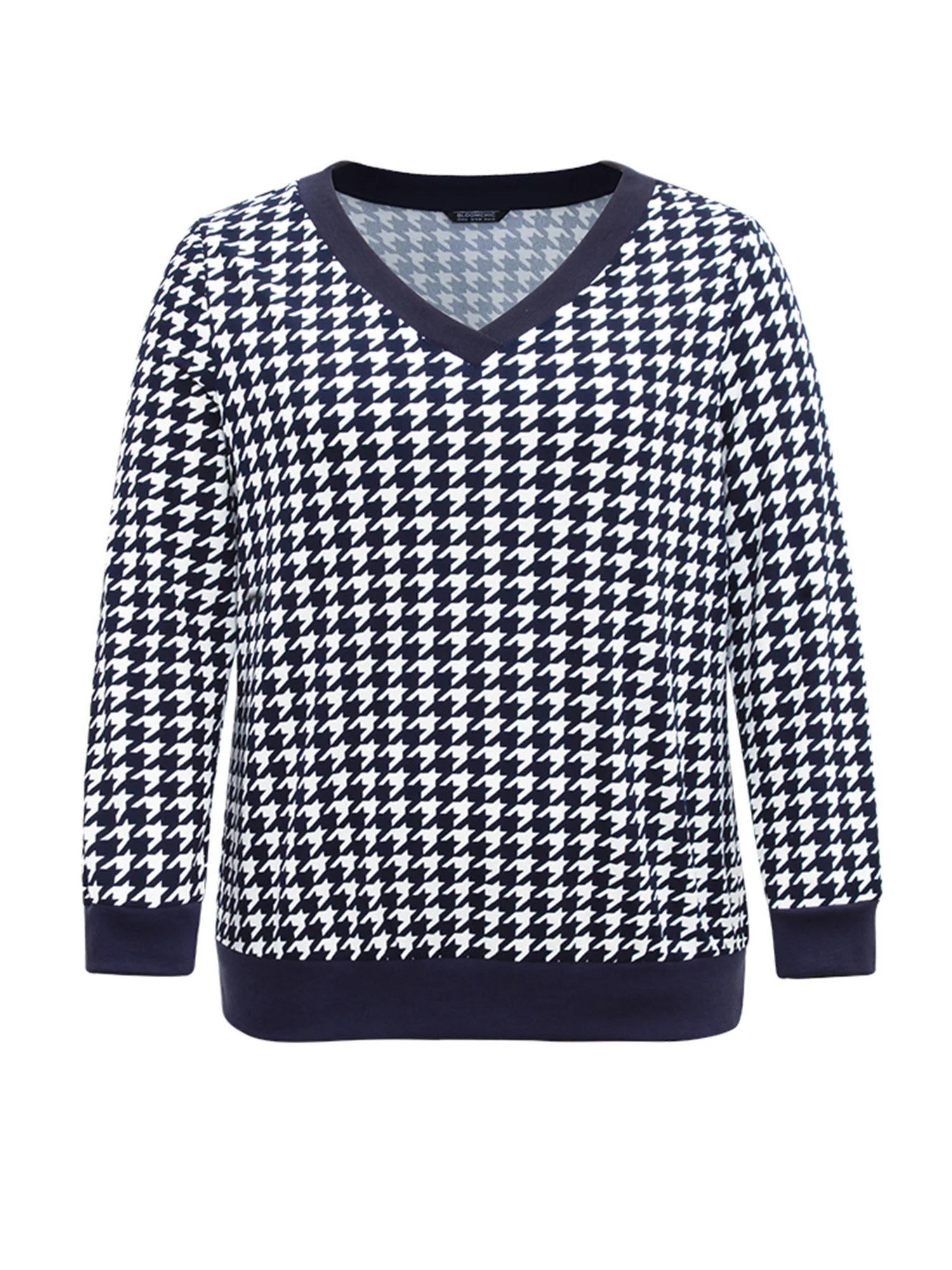 Houndstooth Contrast V Neck Sweatshirt - Image 5