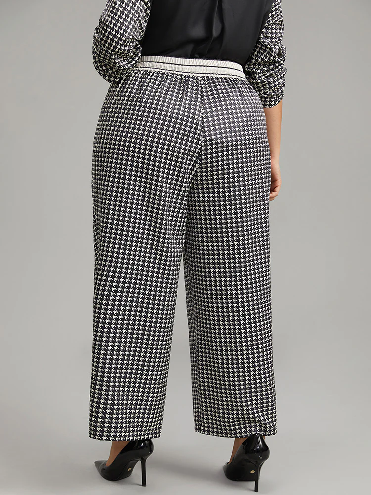 Houndstooth Drawstring Straight Leg Pants - Image 2