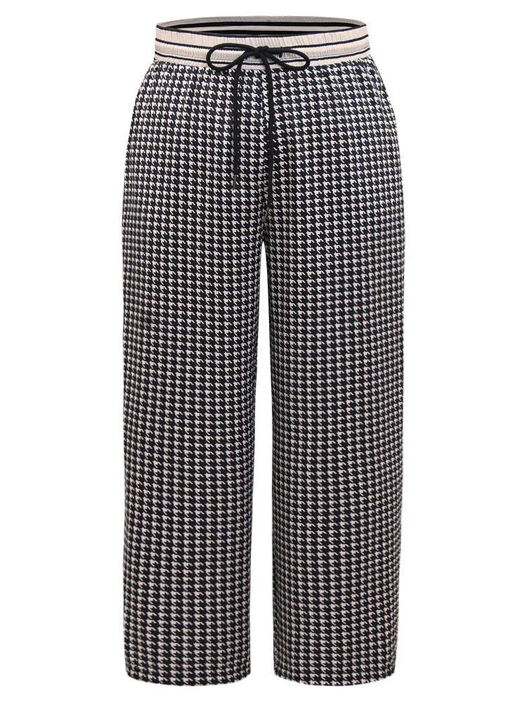 Houndstooth Drawstring Straight Leg Pants - Image 7