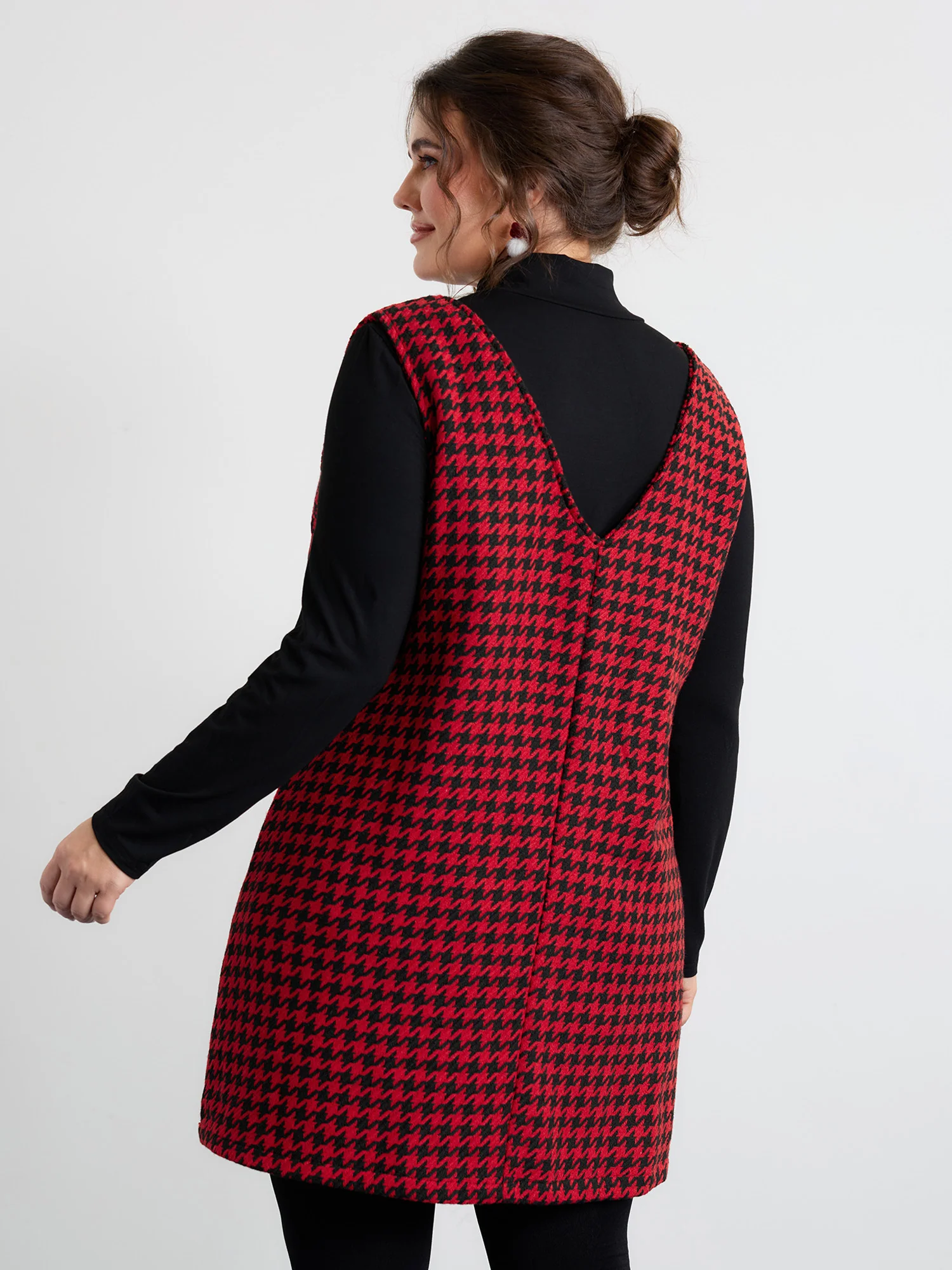 Houndstooth Embroidery Patch Pockets Dress - Image 4