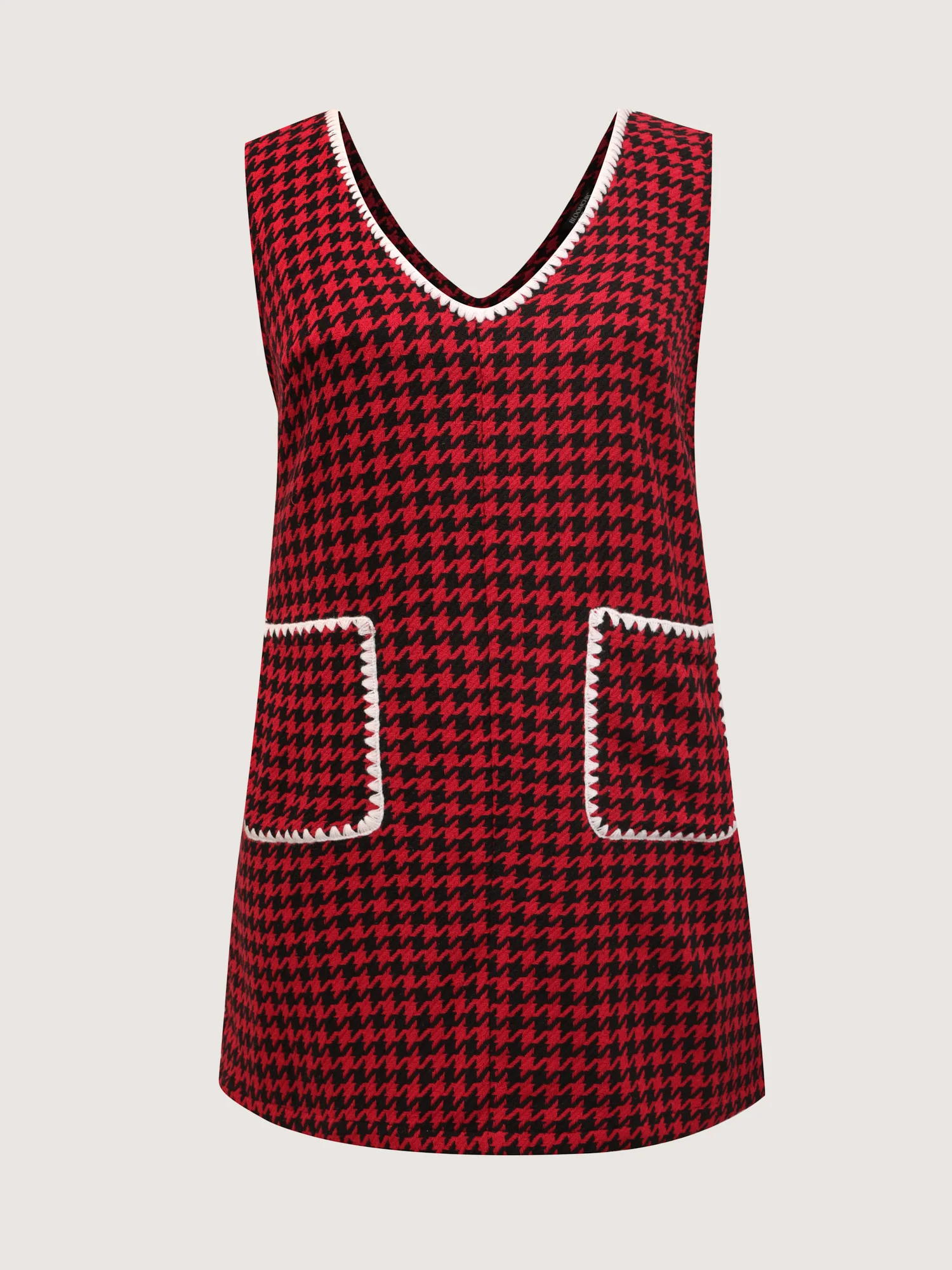 Houndstooth Embroidery Patch Pockets Dress - Image 5
