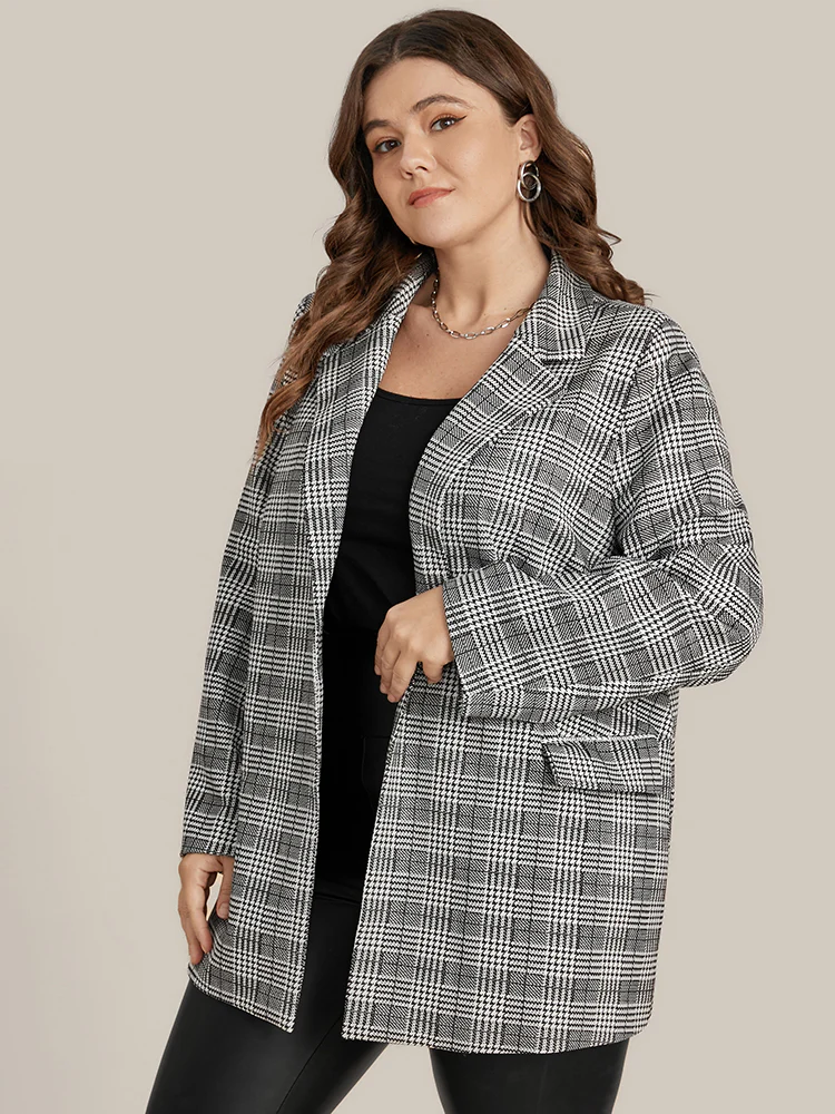 Houndstooth Flap Pocket Open Front Coat - Image 6