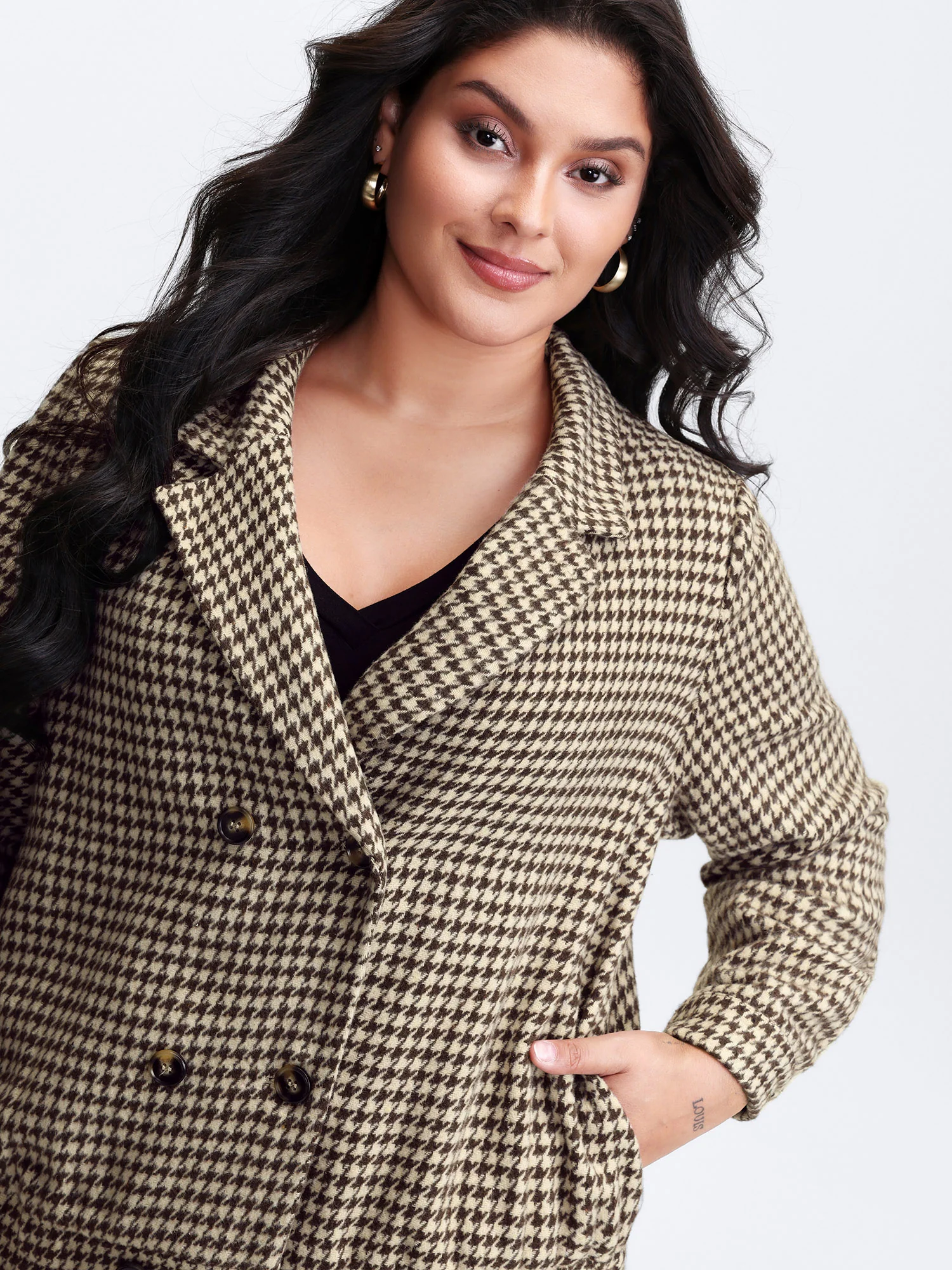 Houndstooth Fleece Pockets Button Jacket - Image 2